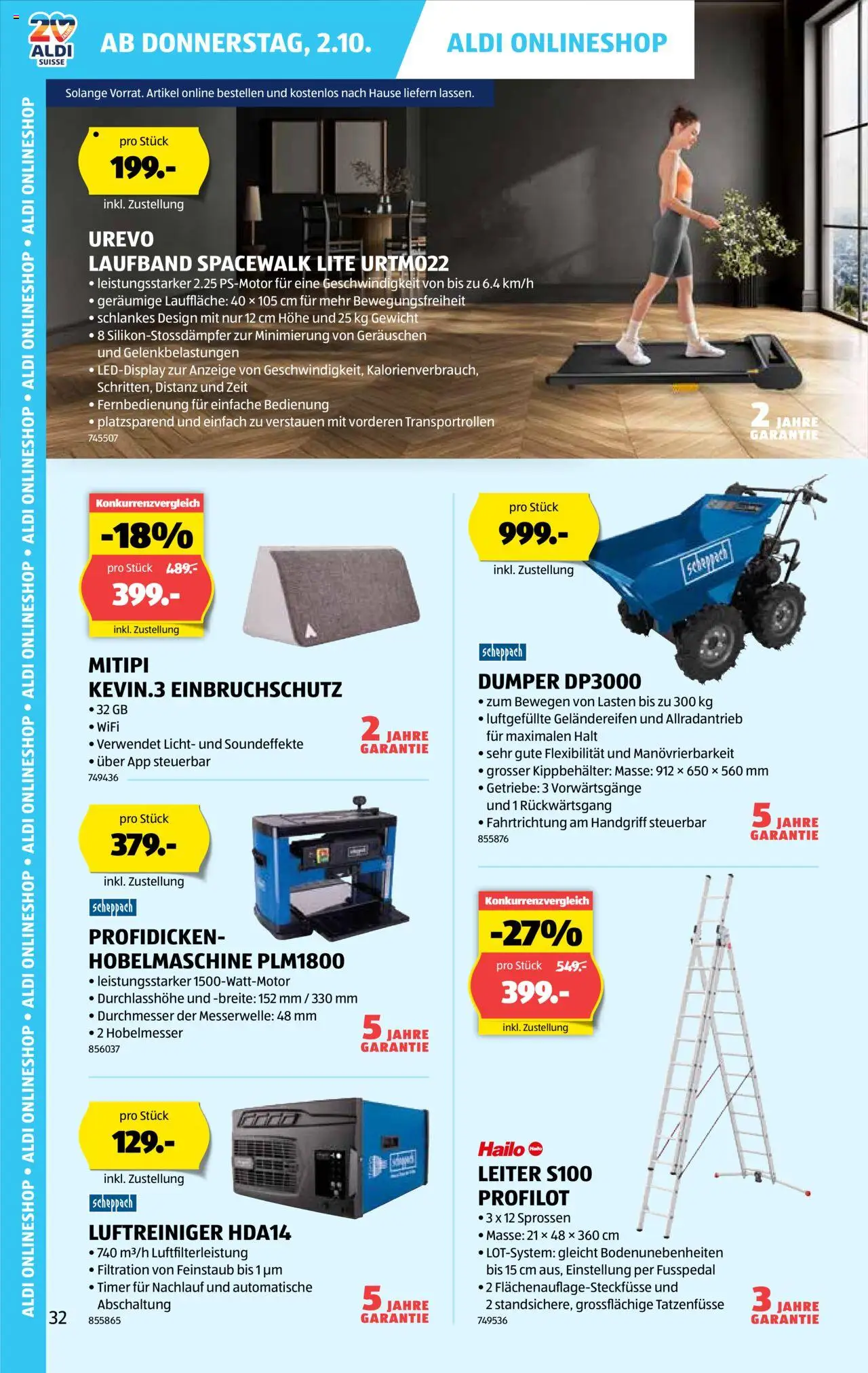 Aldi Aktionen – gültig ab 02.10.2025 | Seite: 33 | Produkte: Laufband, Gewicht, Luftreiniger