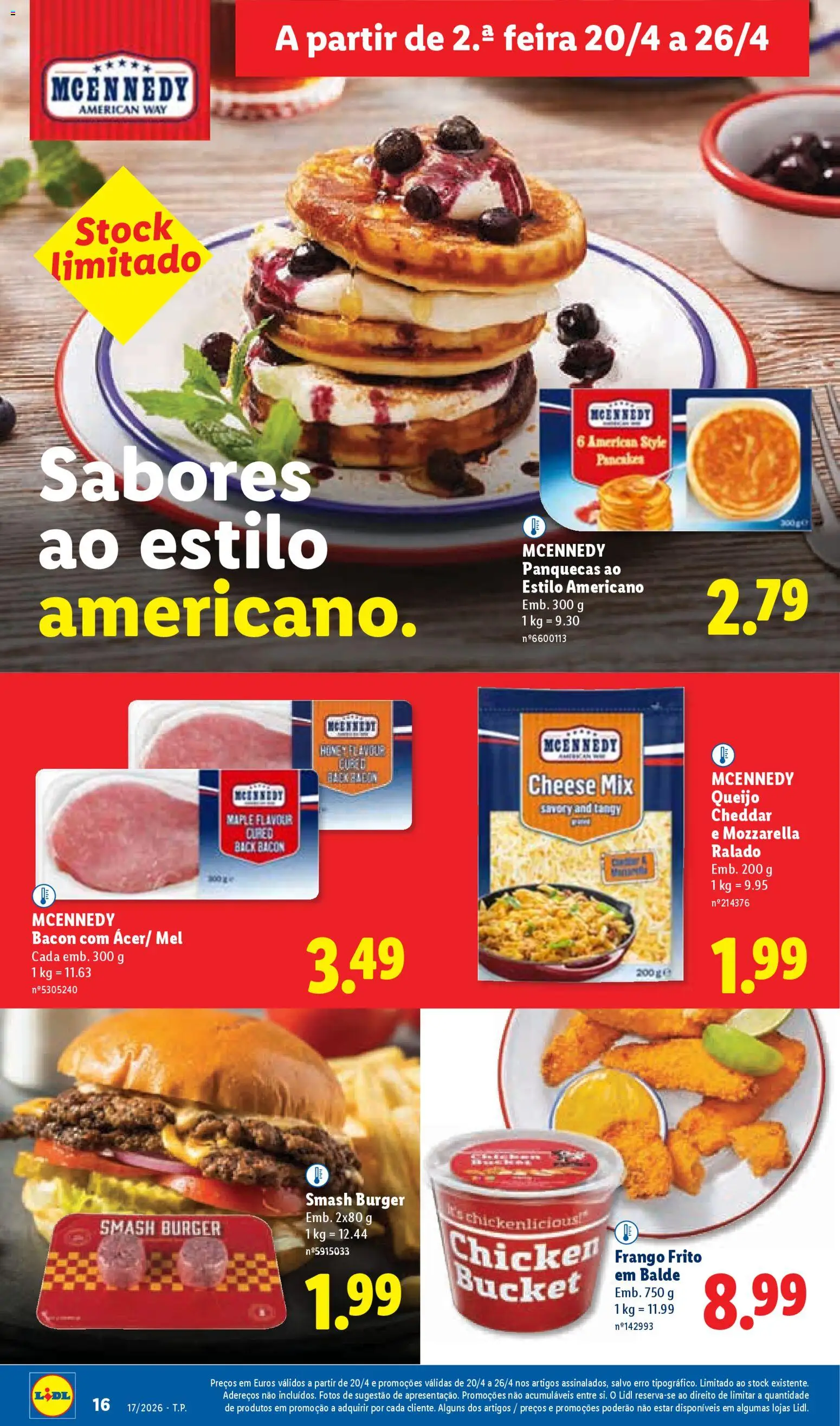 Lidl folheto │ válido de 20.04.2026 | Página: 16 | Produtos: Bacon, Frango, Panquecas, Cheddar