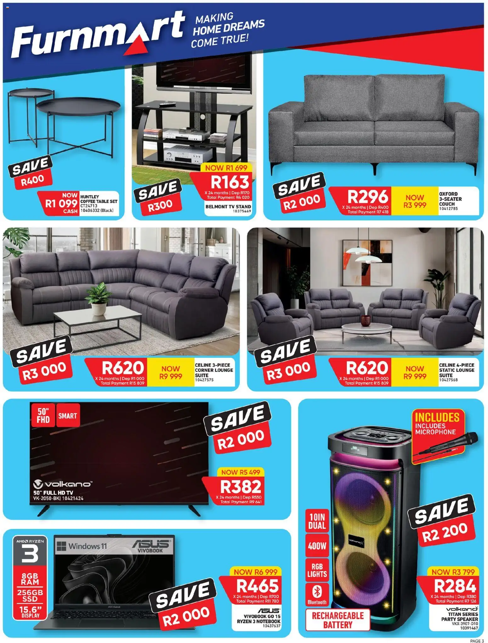 New Furnmart catalogue – valid from 24.11.2025 | Page: 3 | Products: Couch, TV, Coffee table, Battery