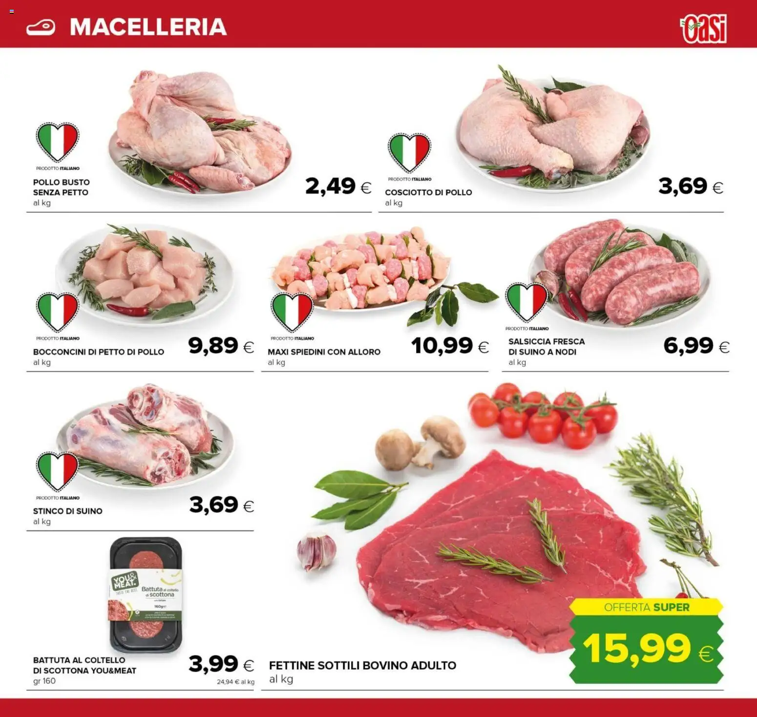 Volantino Oasi del 21.11.2025 | Pagina: 13 | Prodotti: Bovino, Petto di Pollo, Pollo, Spiedini