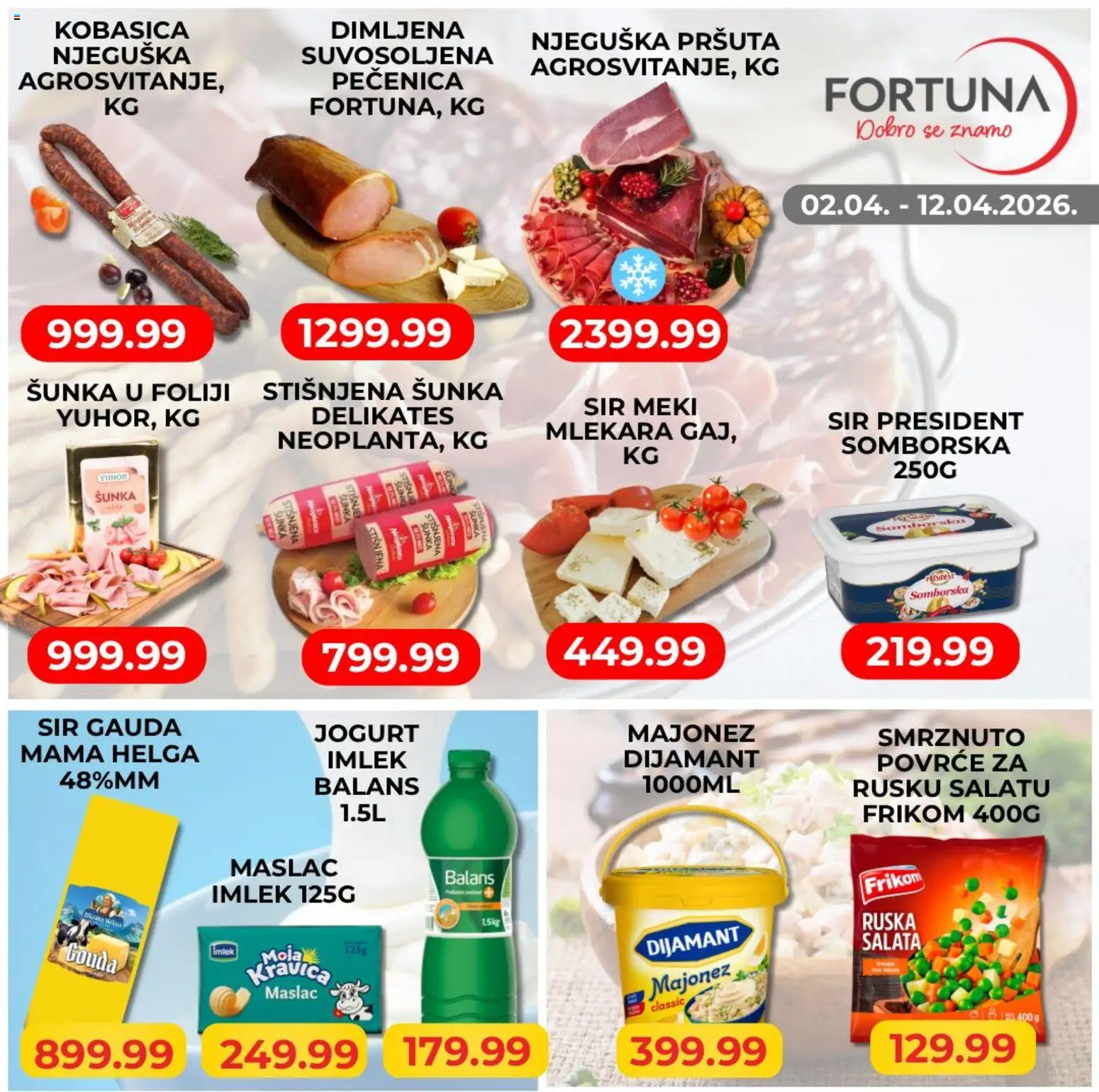 Fortuna Market katalog - važi od 02.04.2026 | Strana: 4 | Proizvode: Majonez, Maslac, Salata, Pečenica