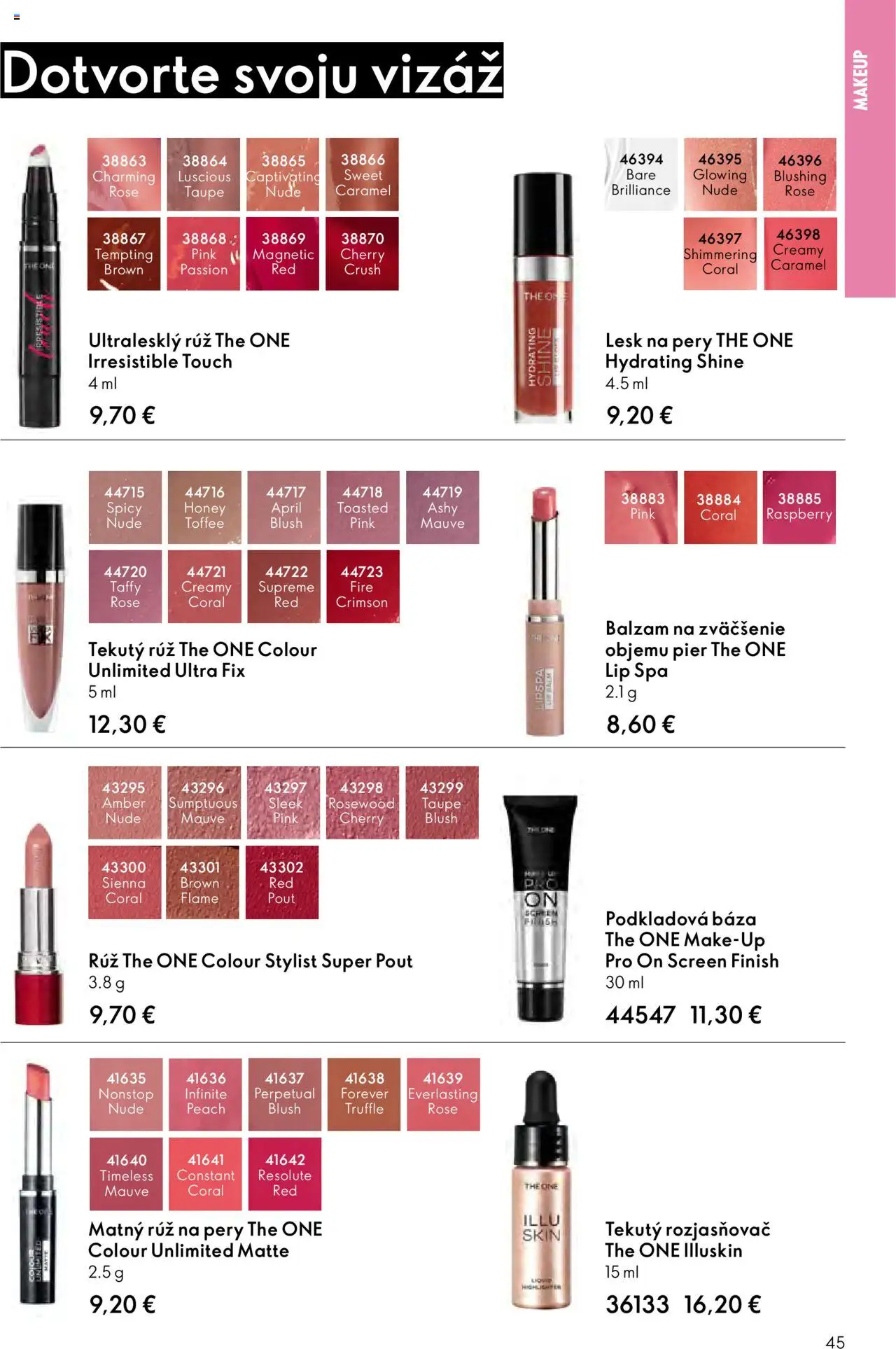 Nové Oriflame akcie – leták je platný od 01.10.2025 | Strana: 45 | Produkty: Rozjasňovač, Rúž na pery, Lesk na pery