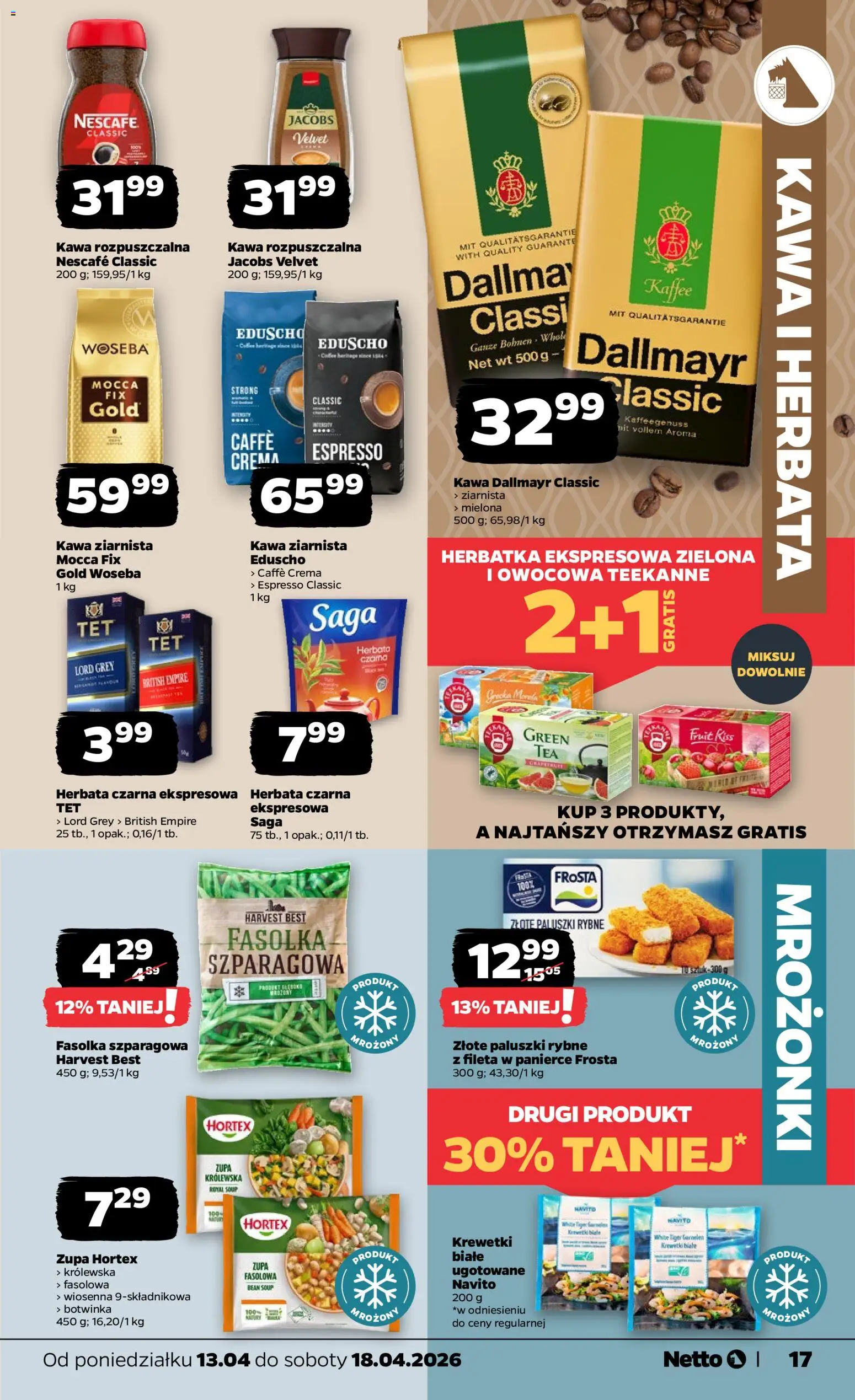 Netto gazetka od poniedziałku spożywcza od 13.04.2026 | Strona: 17 | Produkty: Krewetki, Botwinka, Zupa, Herbata