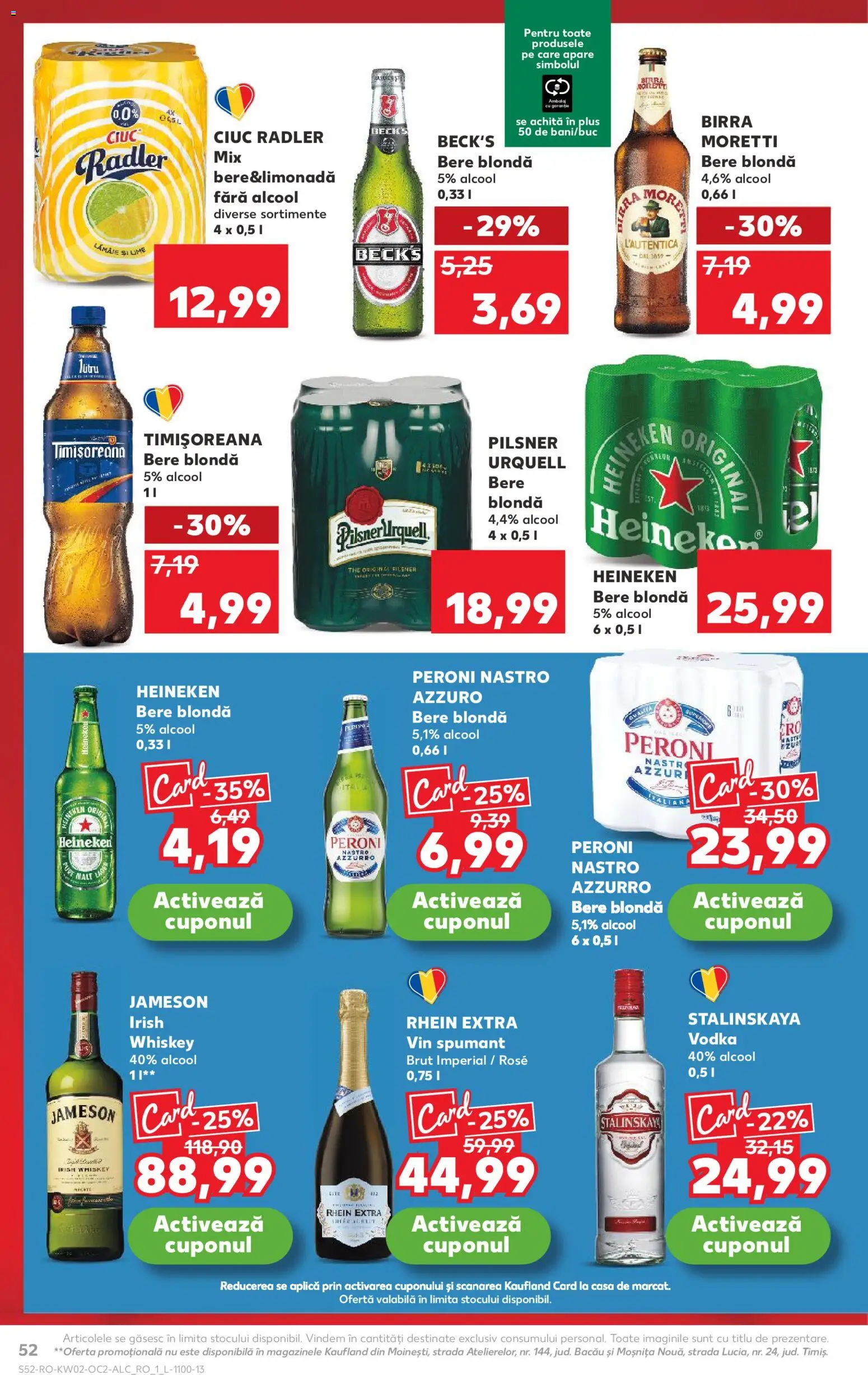 Kaufland RO akciós ujság - amely érvényes a következő dátumtól: 07.01.2026 | Oldal: 52 | Termékek: Radler, Heineken, Jameson, Vodka