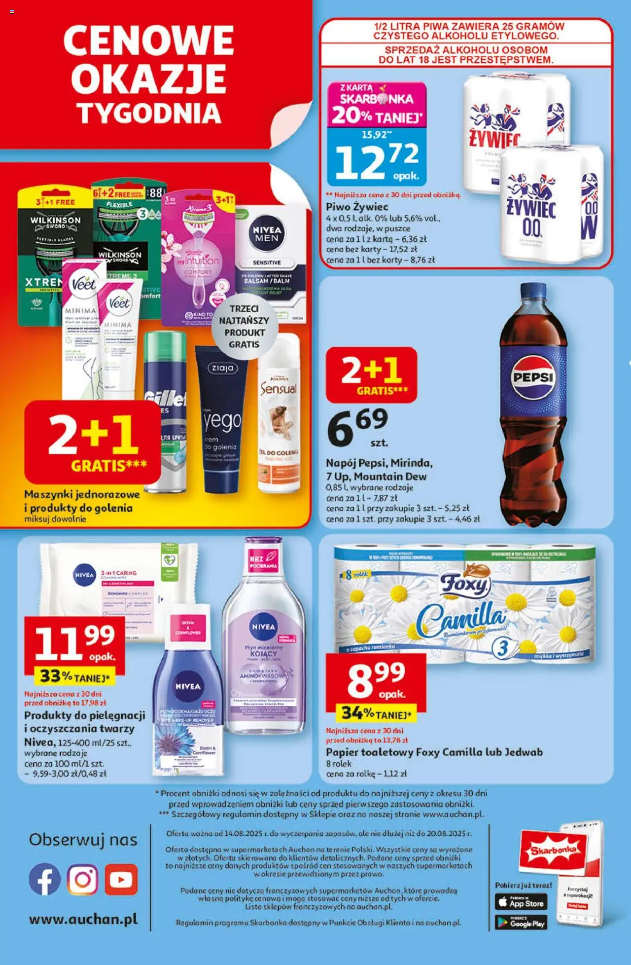Auchan Gazetka od 14.08.2025 | Strona: 8 | Produkty: Karta, Papier toaletowy, Pepsi, Piwo