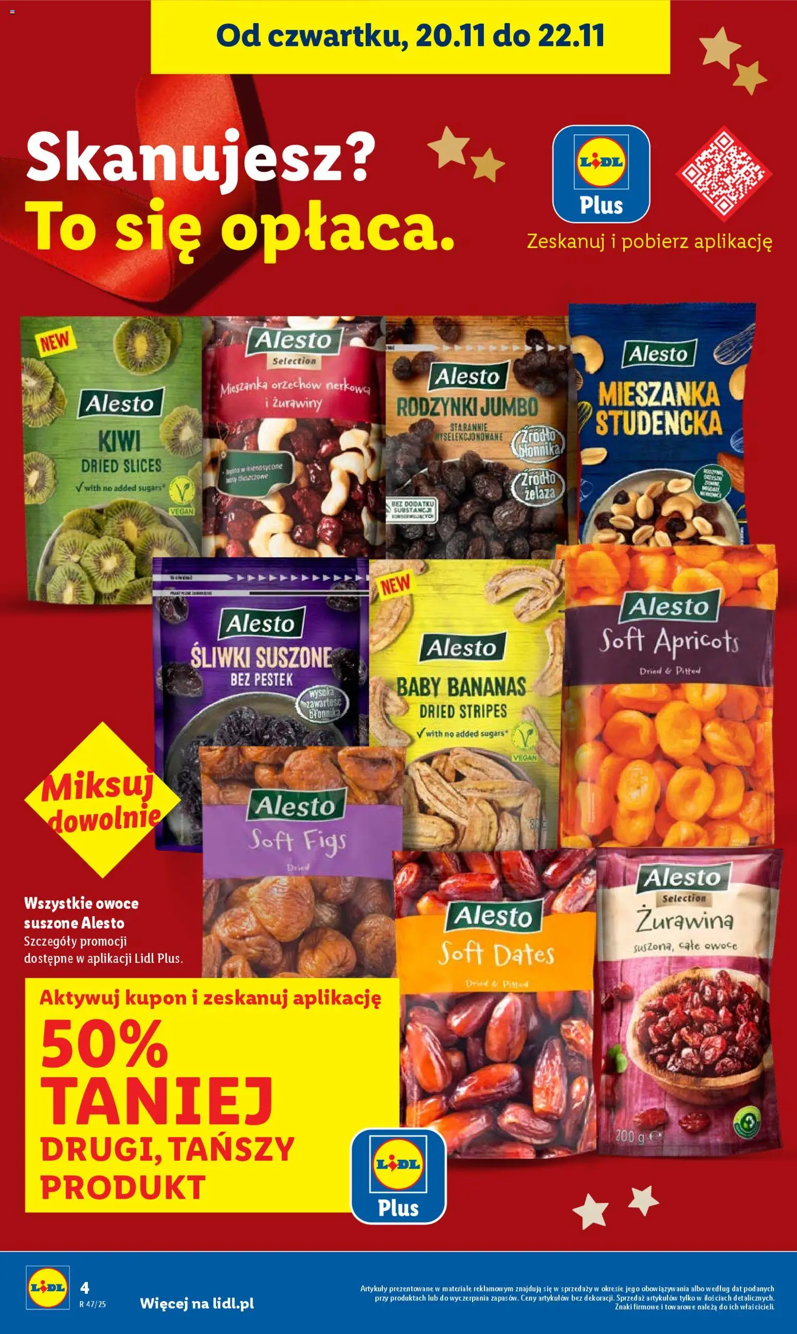 Lidl Gazetka od 20.11.2025 | Strona: 4 | Produkty: Śliwki, Kiwi, Rodzynki, Owoce