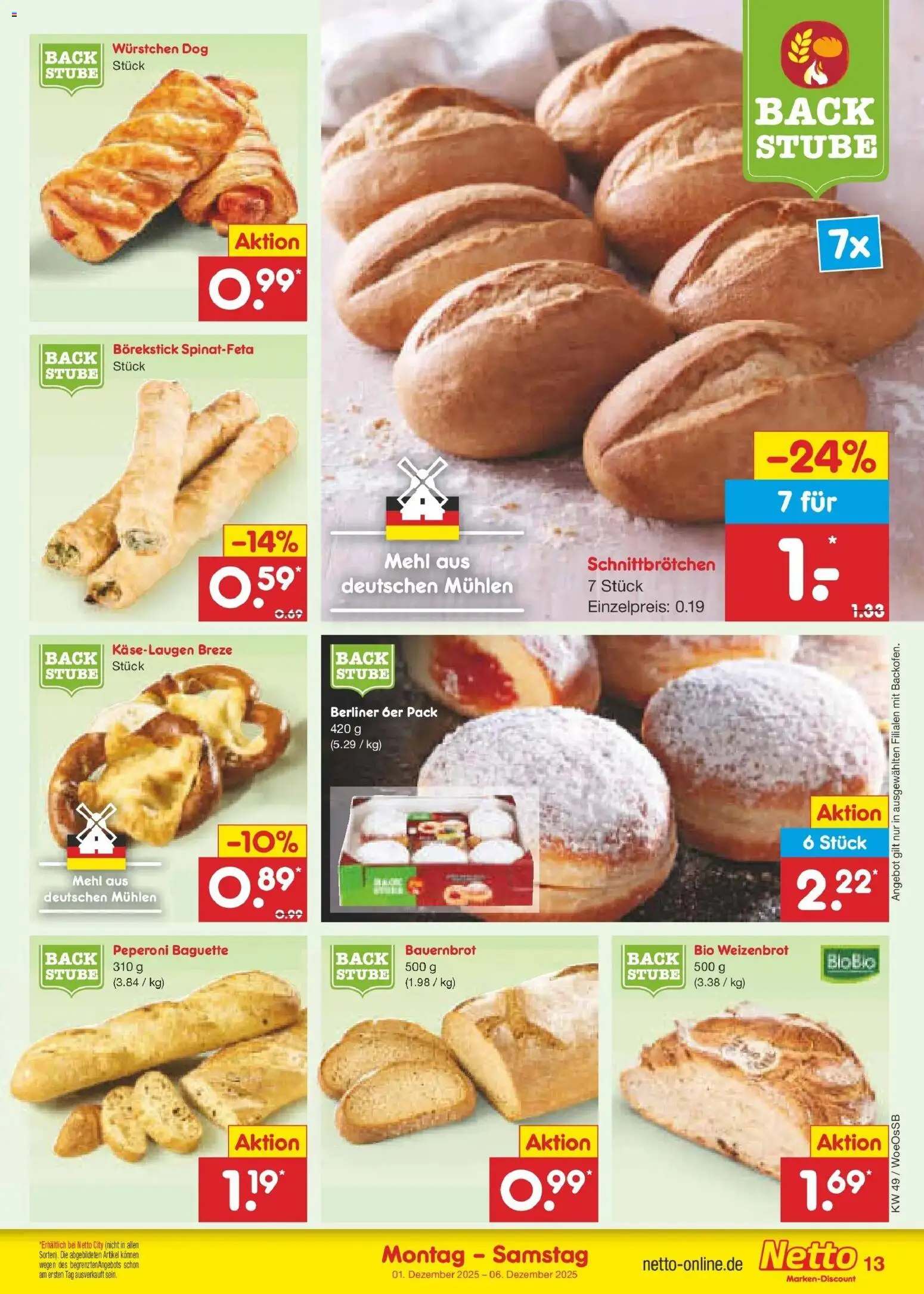 Netto Marken-Discount prospekt Gemmingen	 – gültig ab 01.12.2025 | Seite: 13 | Produkte: Berliner, Mehl, Baguette