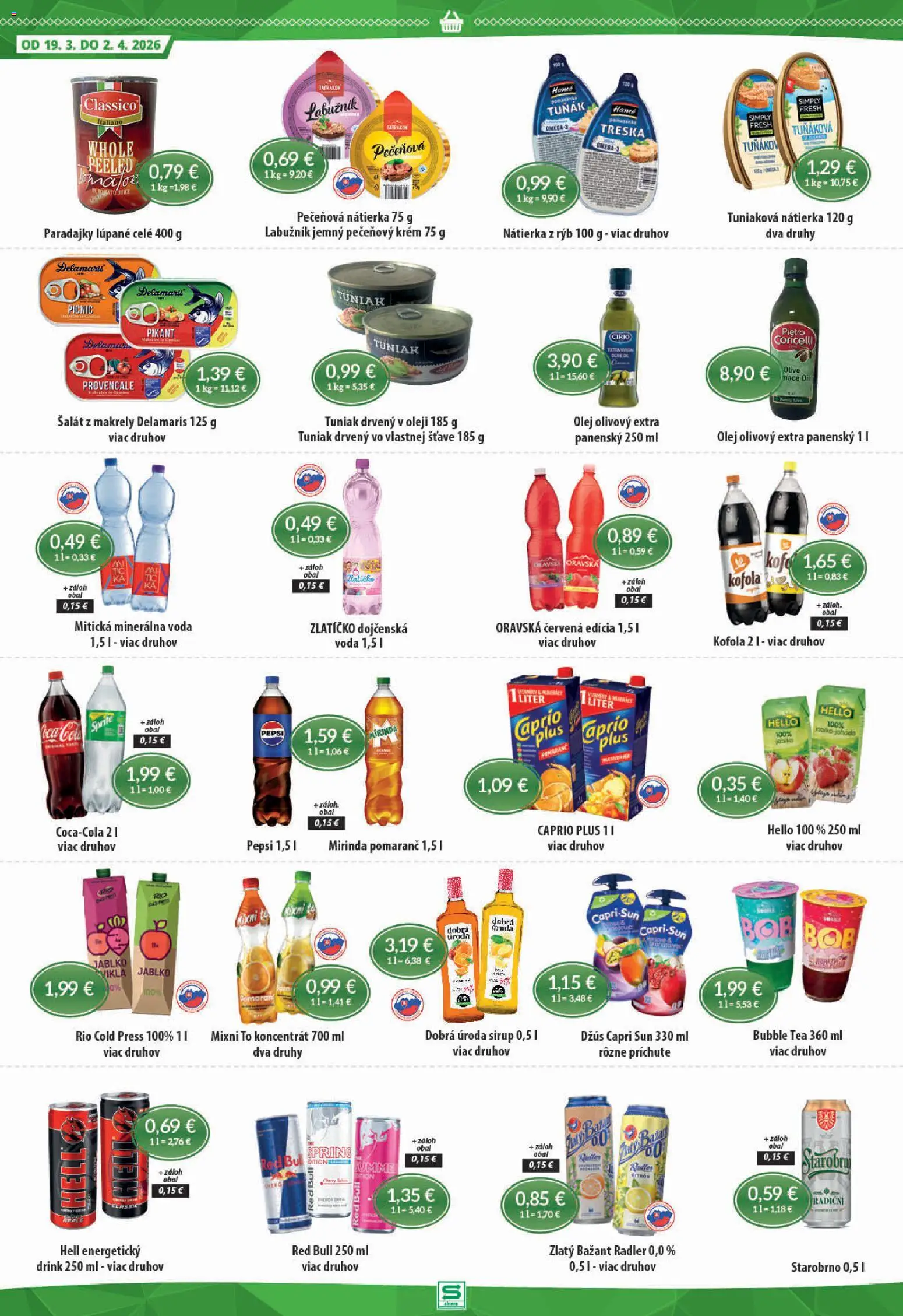 Nové Sintra akcie – leták je platný od 19.03.2026 | Strana: 8 | Produkty: Olej, Džús, Radler, Šalát