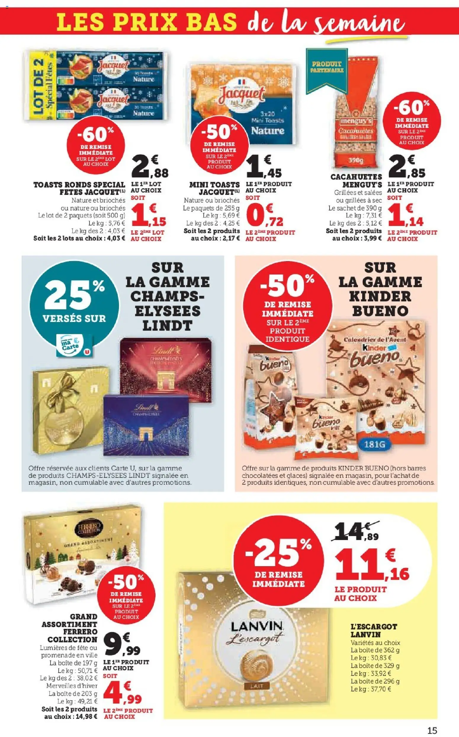 {H1} | Page: 15 | Produits: Glaces, Calendrier, Kinder Bueno, Lindt