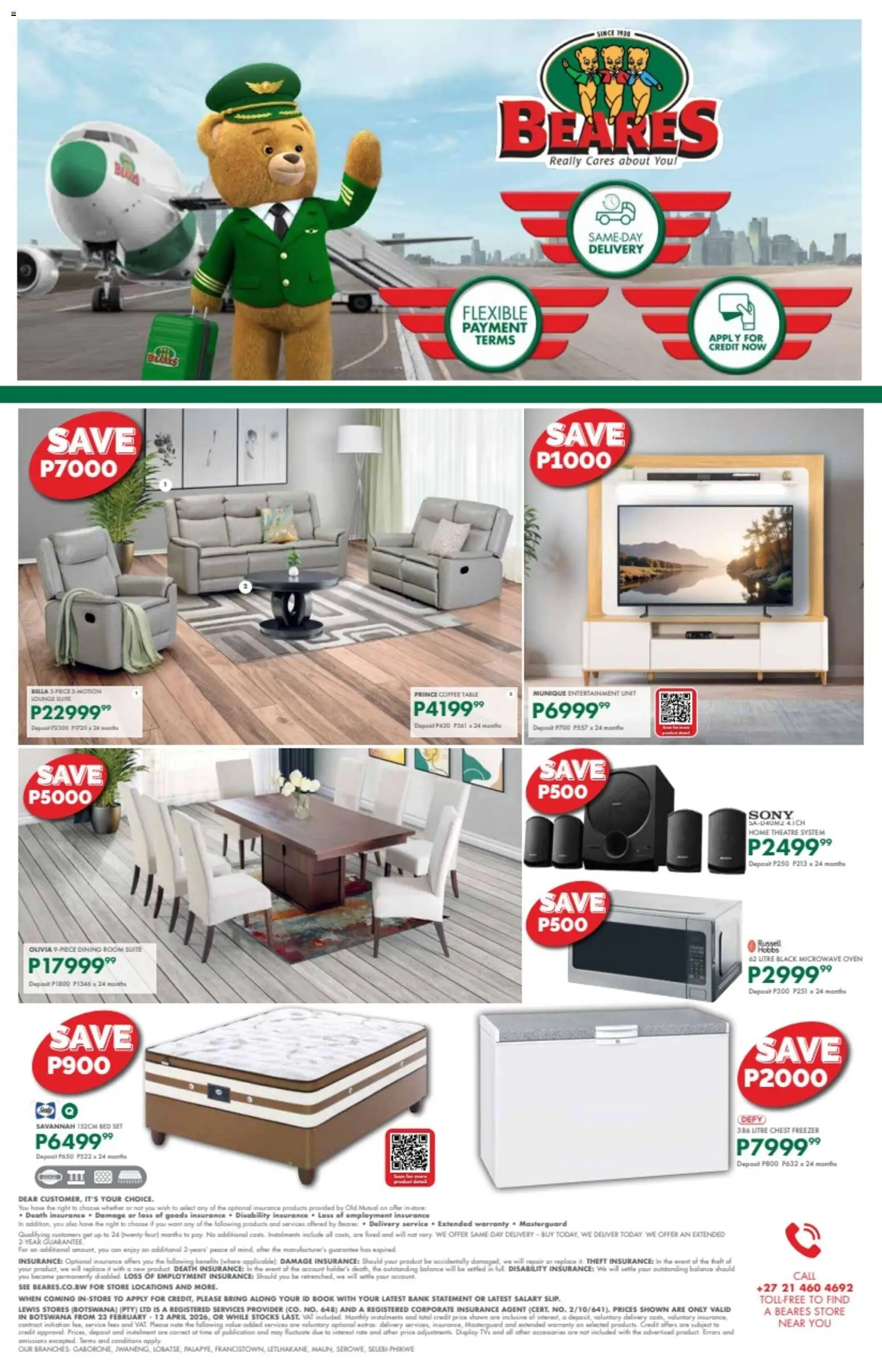 New Beares - Botswana Specials catalogue – valid from 23.02.2026 | Page: 14 | Products: Freezer, Oven, Dining room suite, Home theatre system