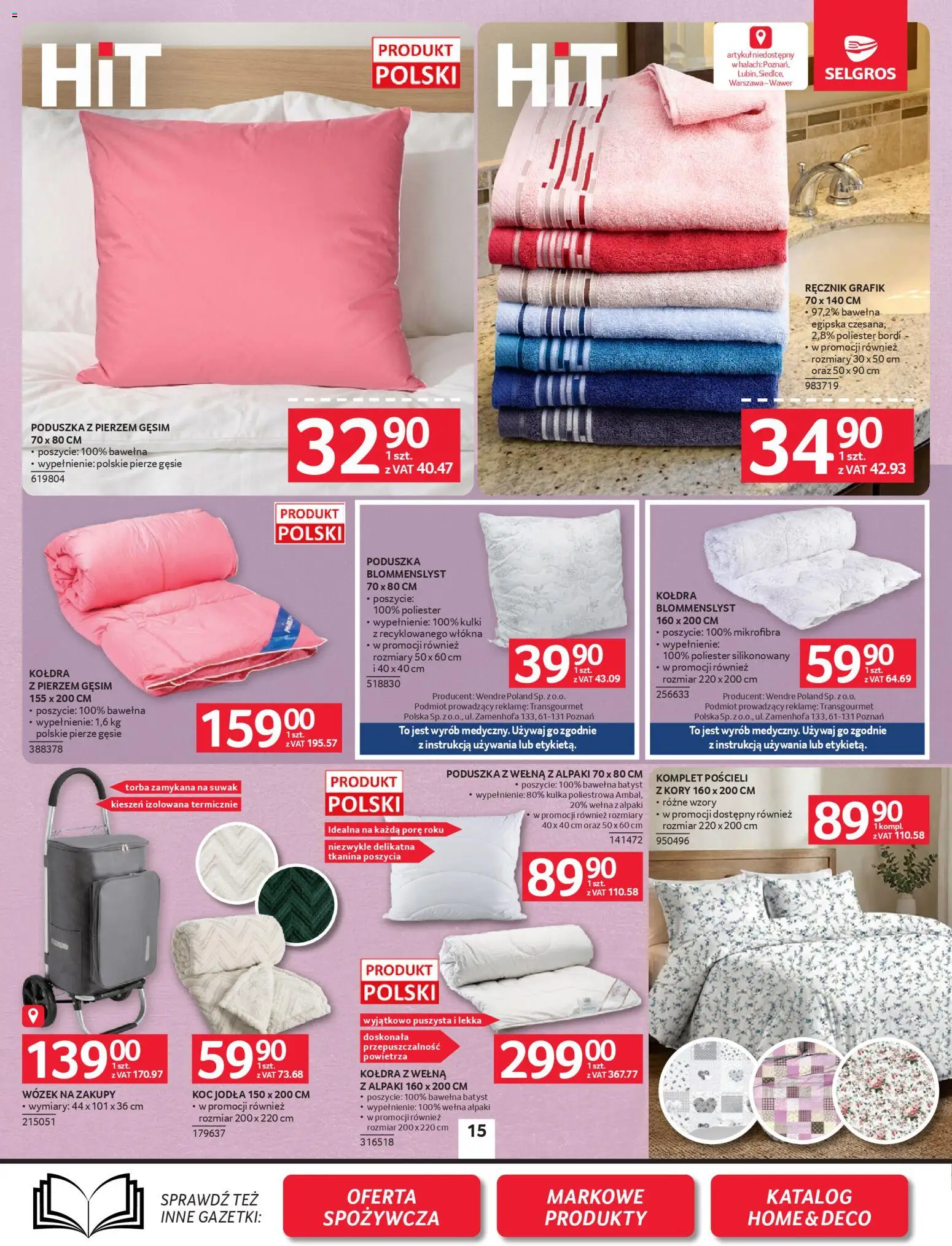 Selgros cash&carry Gazetka - Oferta przemysłowa od 19.02.2026 | Strona: 17 | Produkty: Torba, Poduszka, Koc, Kołdra