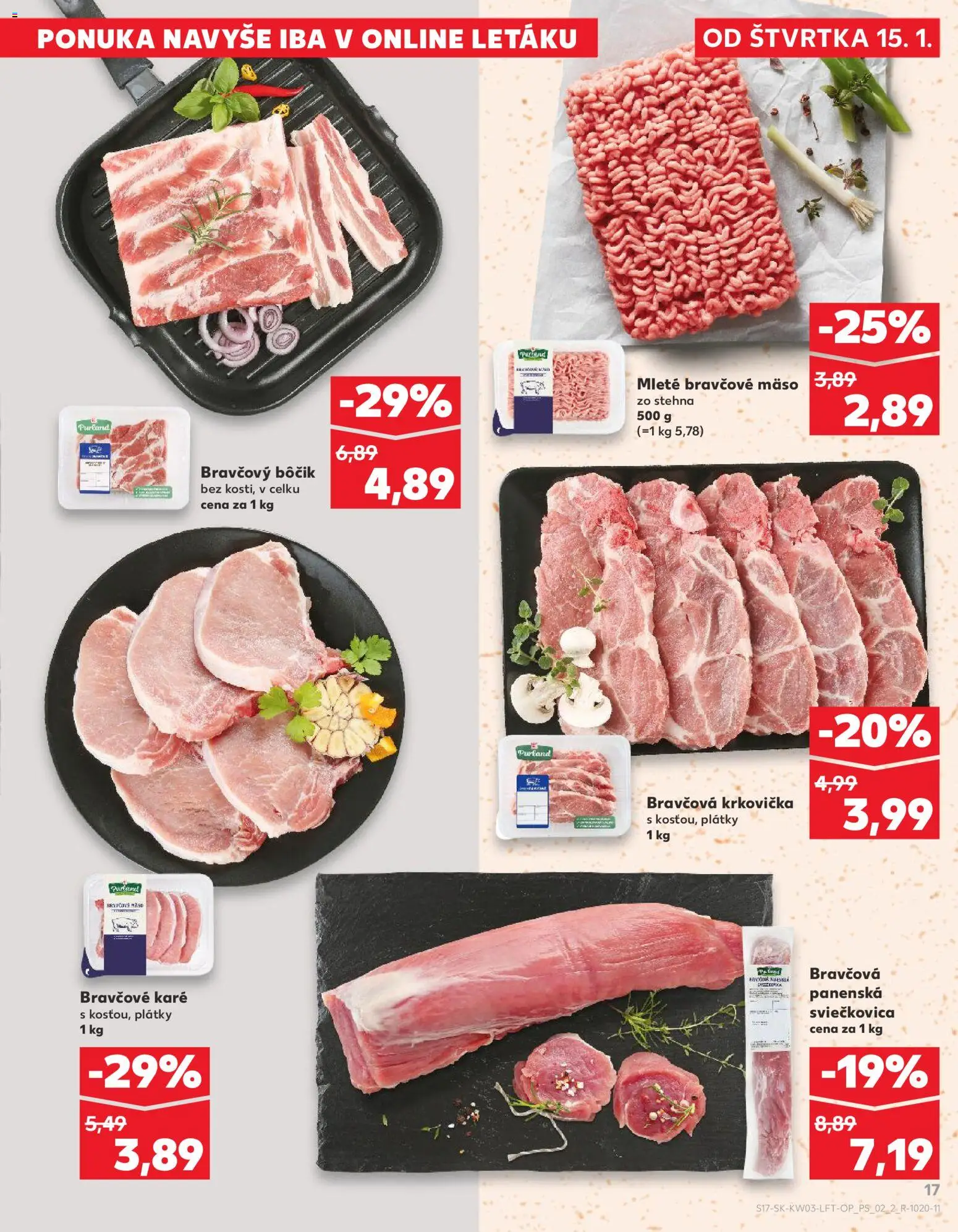 Nové Kaufland akcie – leták je platný od 15.01.2026 | Strana: 17 | Produkty: Bravčová krkovička, Bravčový bôčik, Bravčové mäso, Bravčové karé