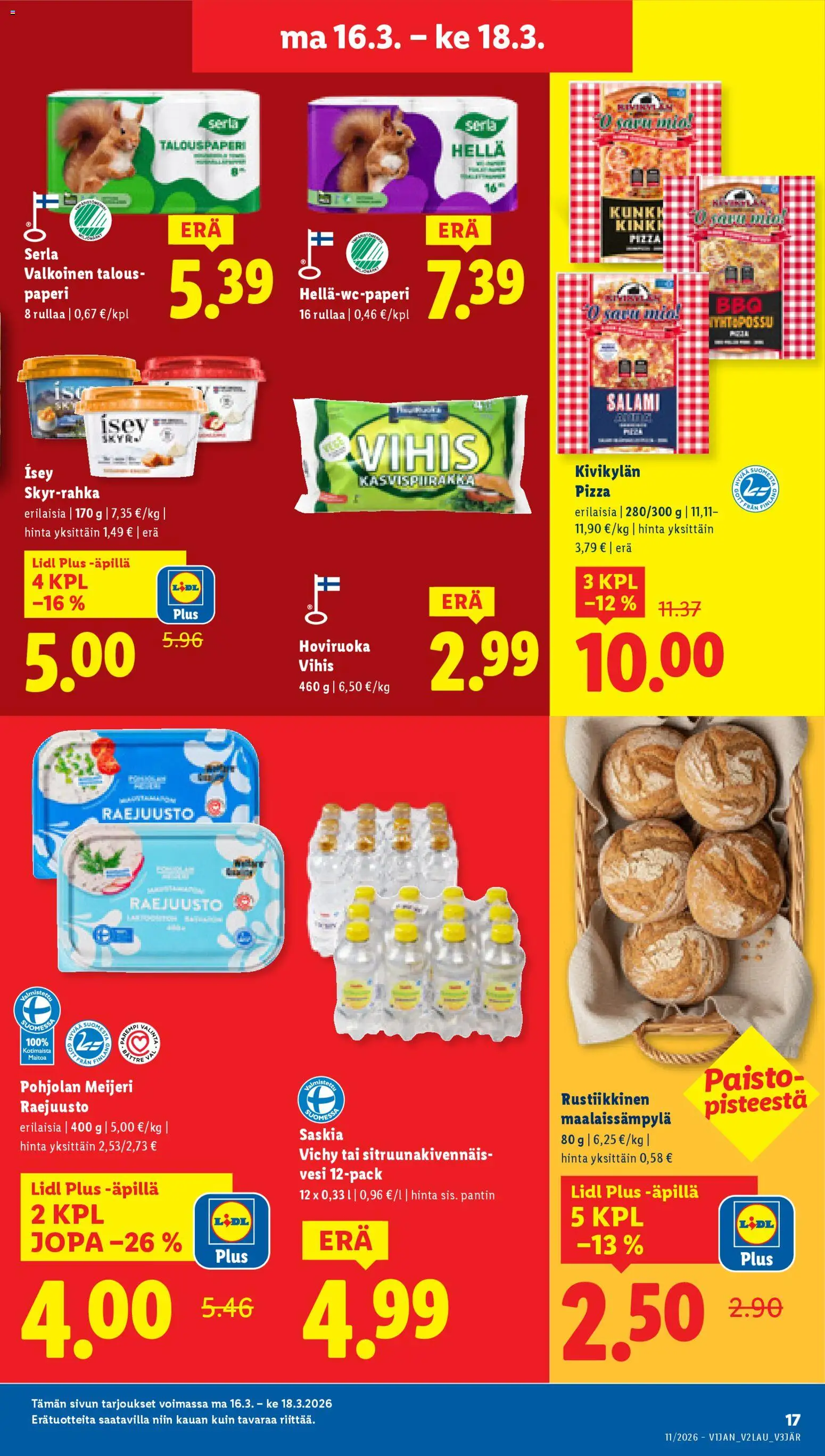 Lidl tarjoukset - Tampere – voimassa 12.03.2026 alkaen | Sivu: 23 | Tuotteet: Hella, Paperi, Salami, Pizza