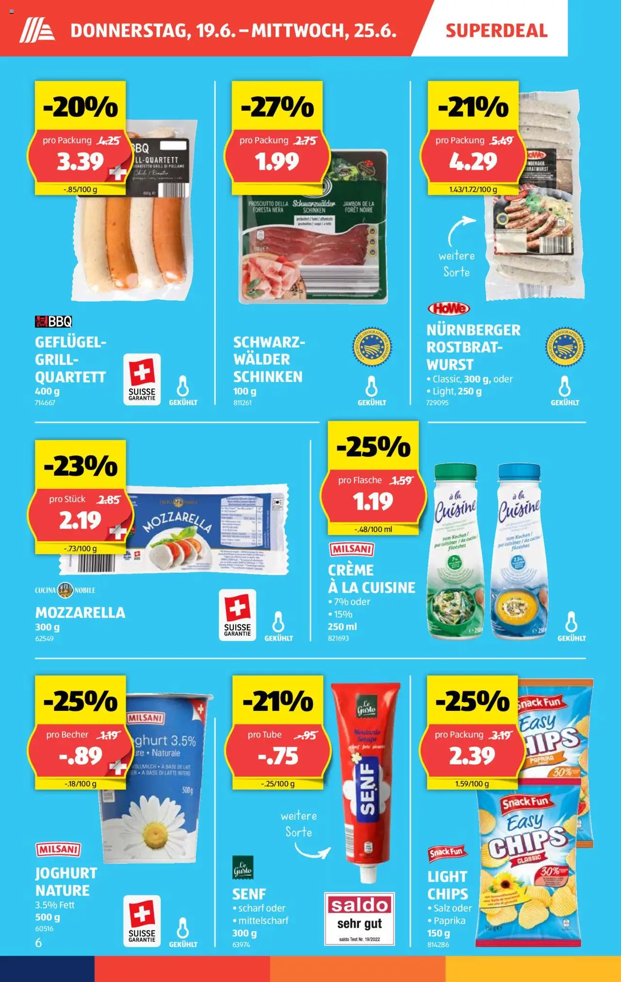 Aldi Aktionen ab 19.06.2025 | Seite: 6 | Produkte: Joghurt, Schinken, Chips, Salz