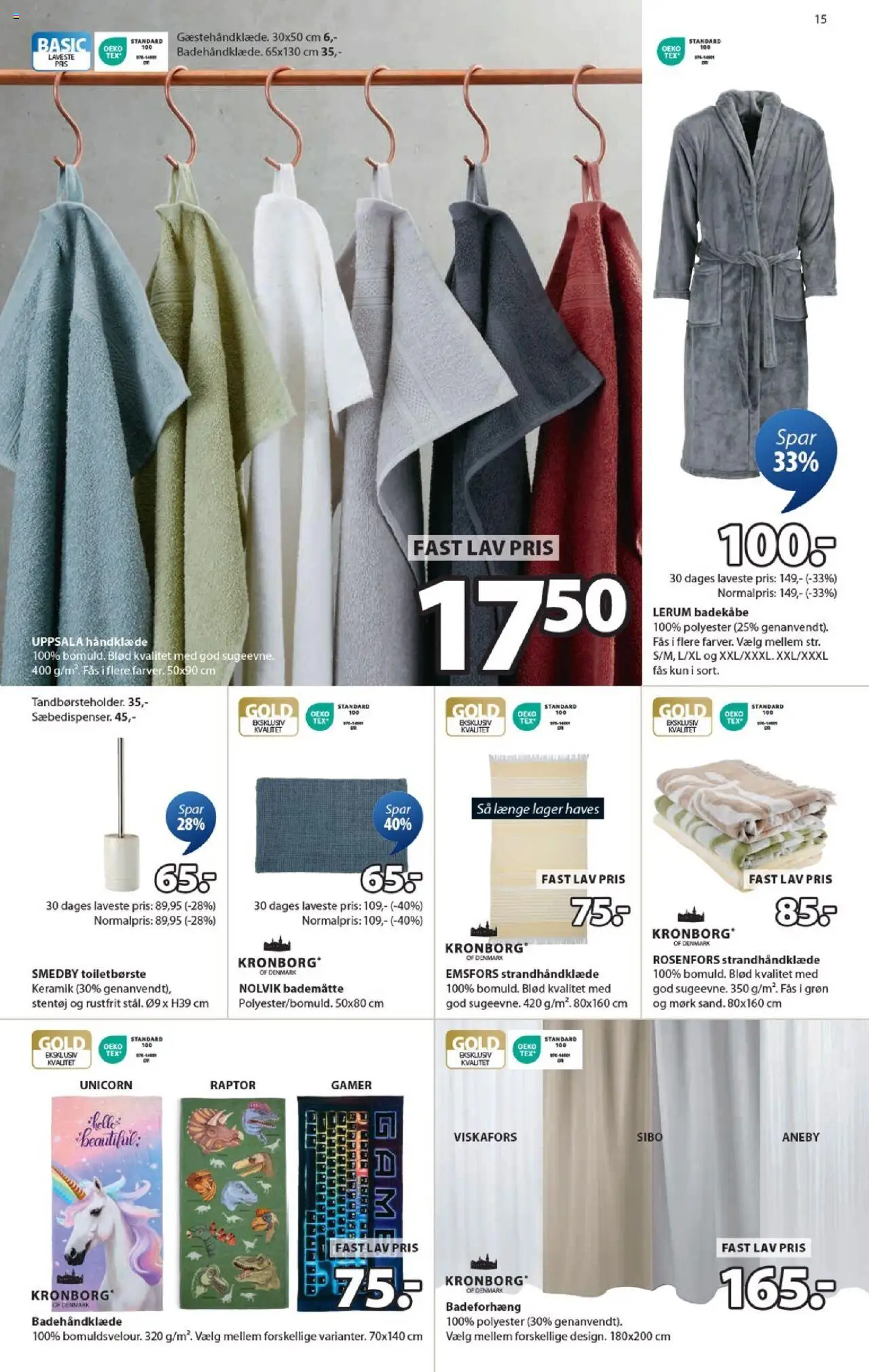 JYSK Tilbudsavis gyldig fra 15.08.2025 | Side: 15 | Produkter: Håndklæde, Badekåbe, Badeforhæng, Bademåtte