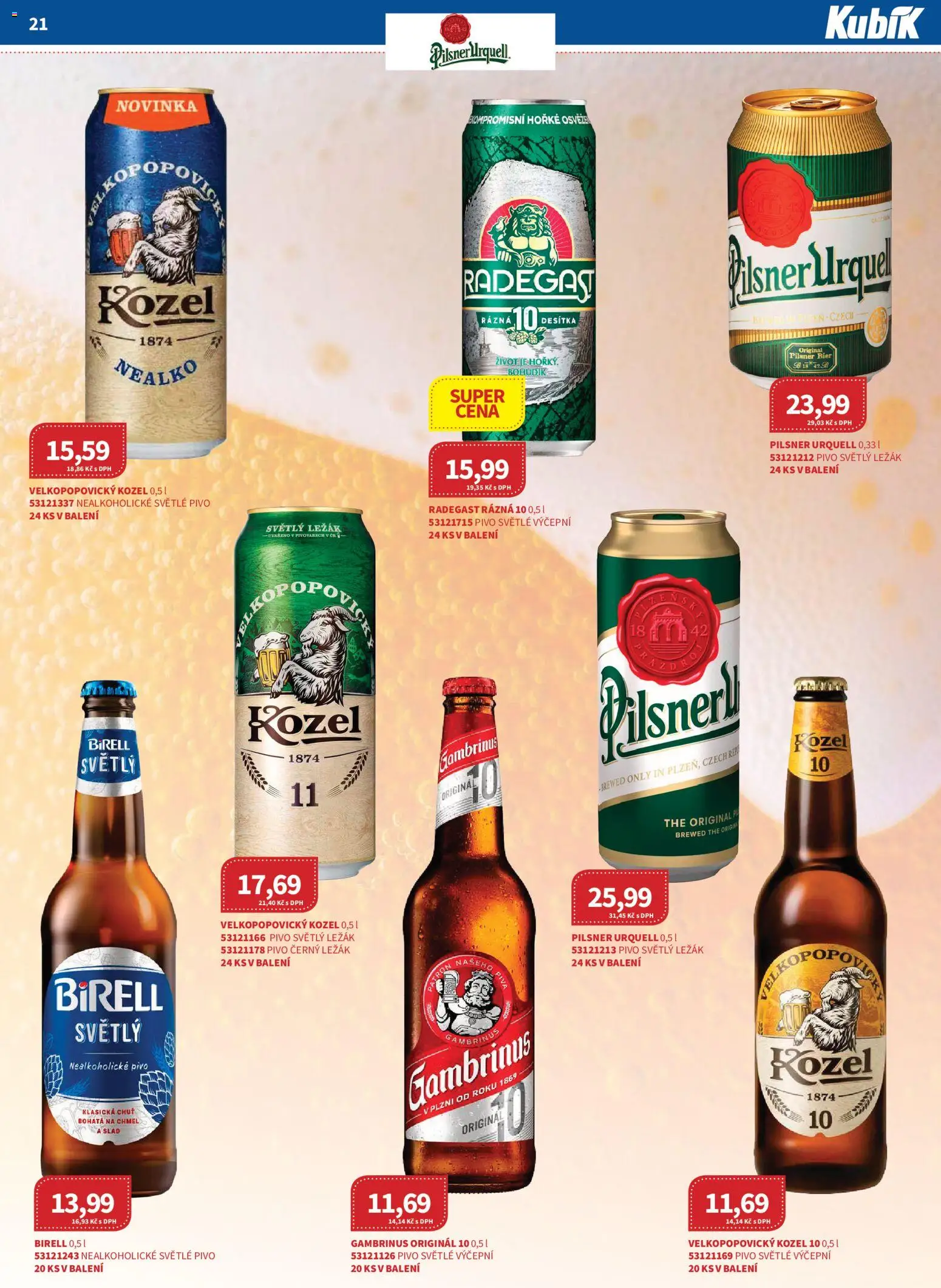 Kubík leták - Velkoobchod 03/2026 od 01.03.2026 | Strana: 21 | Produkty: Birell, Pivo, Velkopopovický Kozel, Nealkoholické pivo