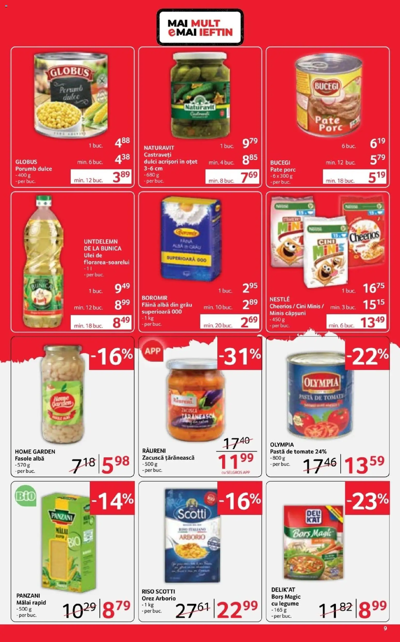 Noul catalog Selgros – valabil de la 17.04.2026 | Pagină: 9 | Produse: Pate, Pastă de tomate, Mălai, Legume