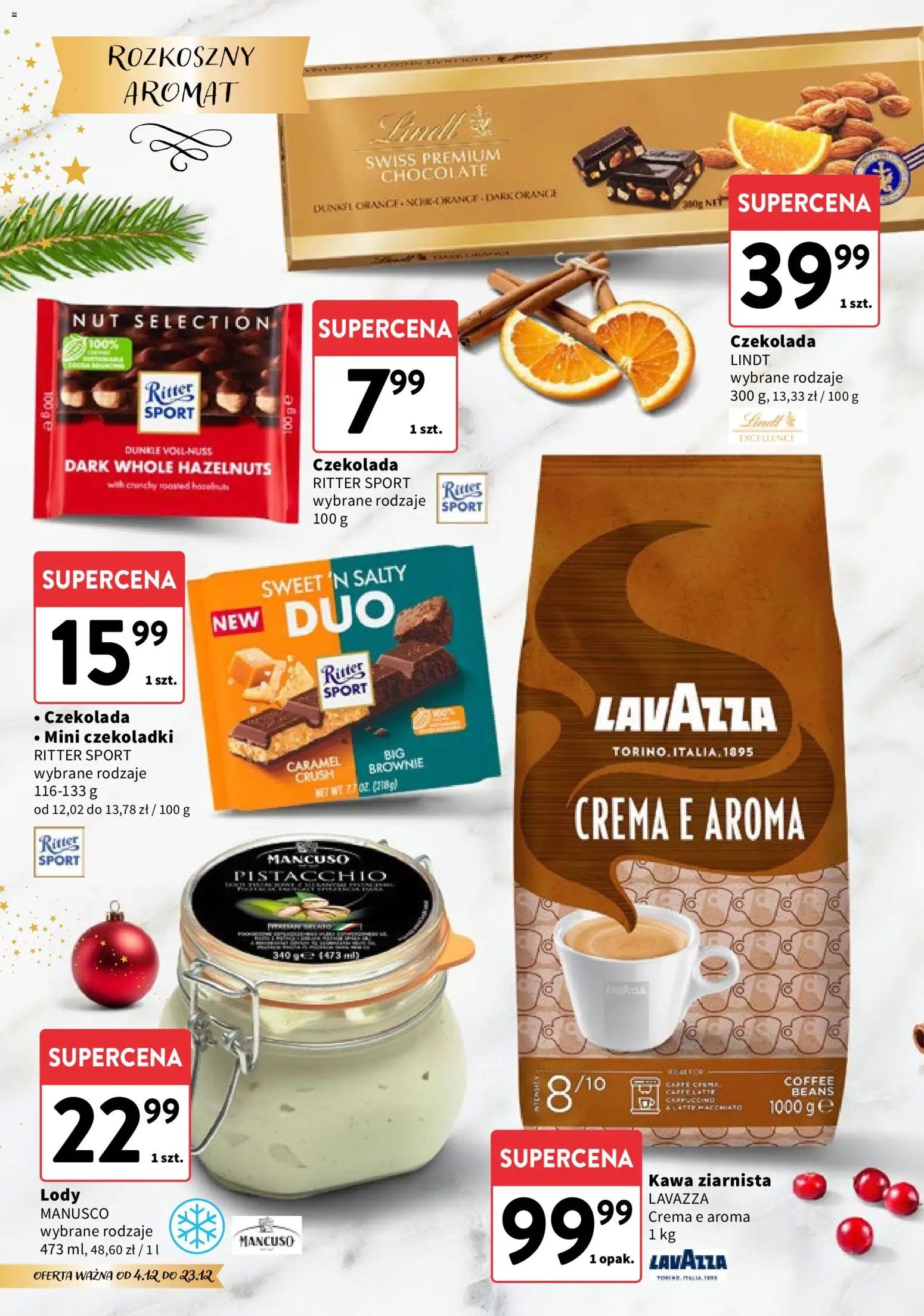 Intermarche Gazetka - Świąteczne Delikatesy od 04.12.2025 | Strona: 10 | Produkty: Czekolada lindt, Lavazza, Brownie, Lody