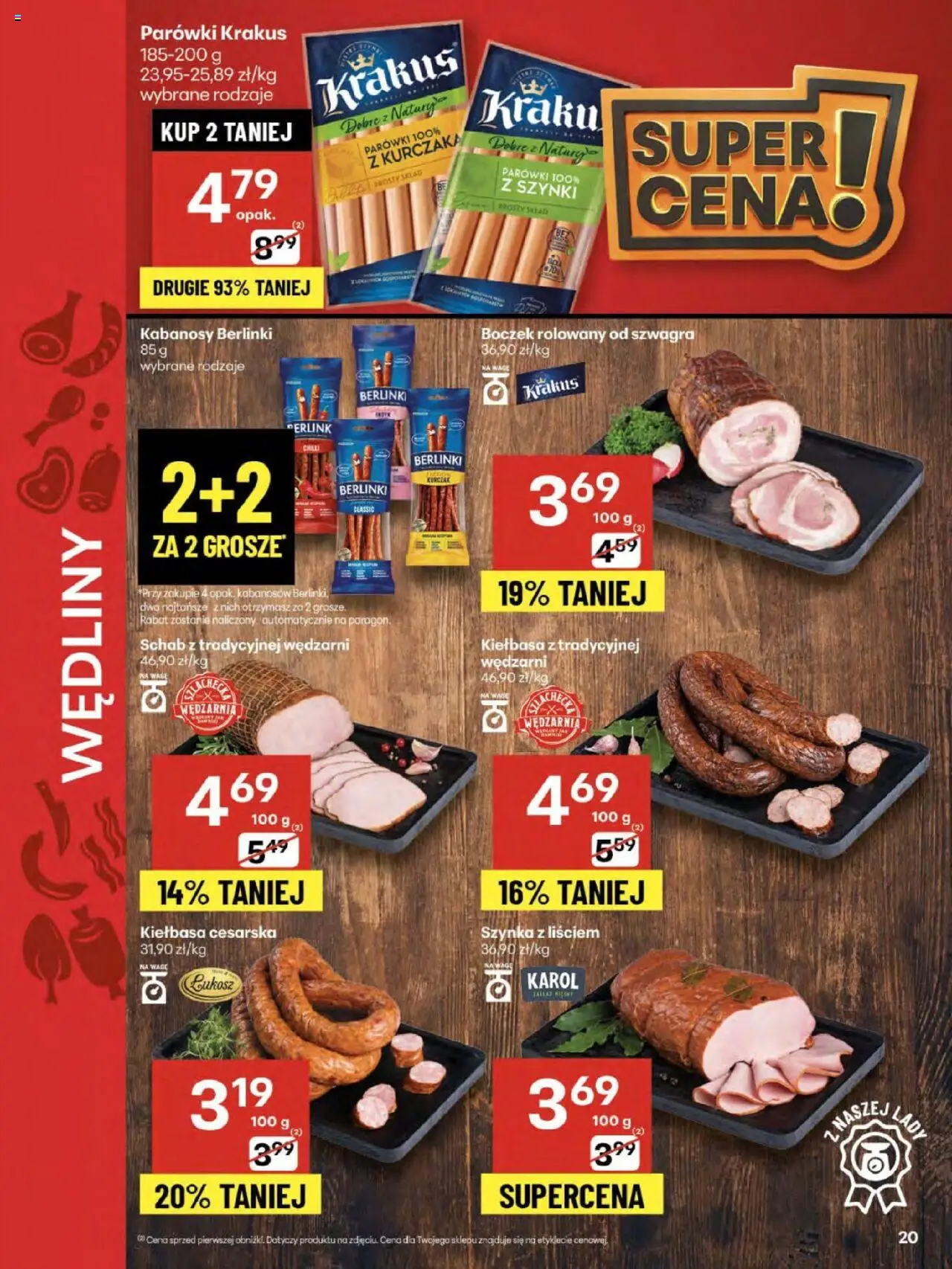 Delikatesy Centrum Gazetka od 21.08.2025 | Strona: 20 | Produkty: Kurczak, Schab, Kabanosy, Boczek