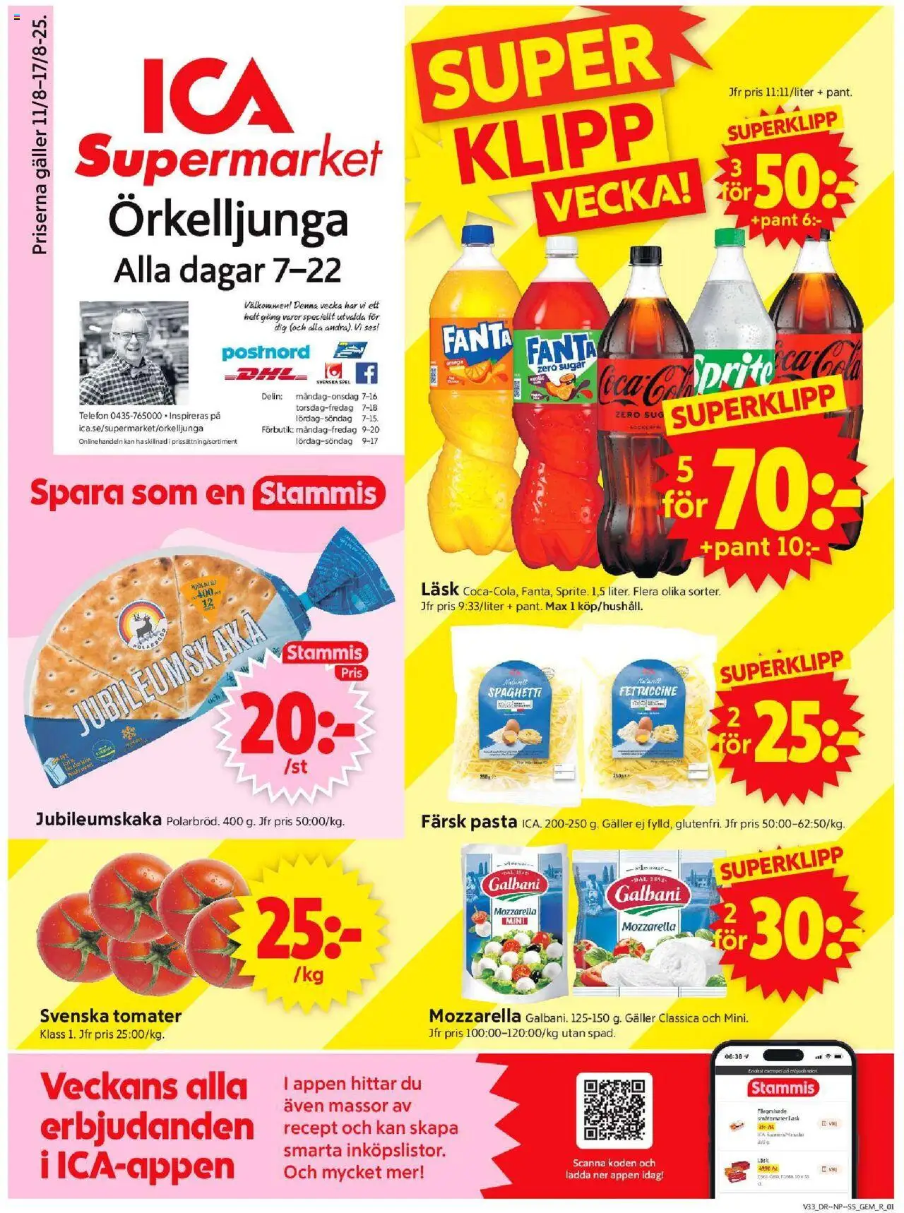 ICA Supermarket reklamblad aktuell från 11.08.2025 | Sida: 1 | Produkter: Gem, Galler, Spaghetti, Pasta