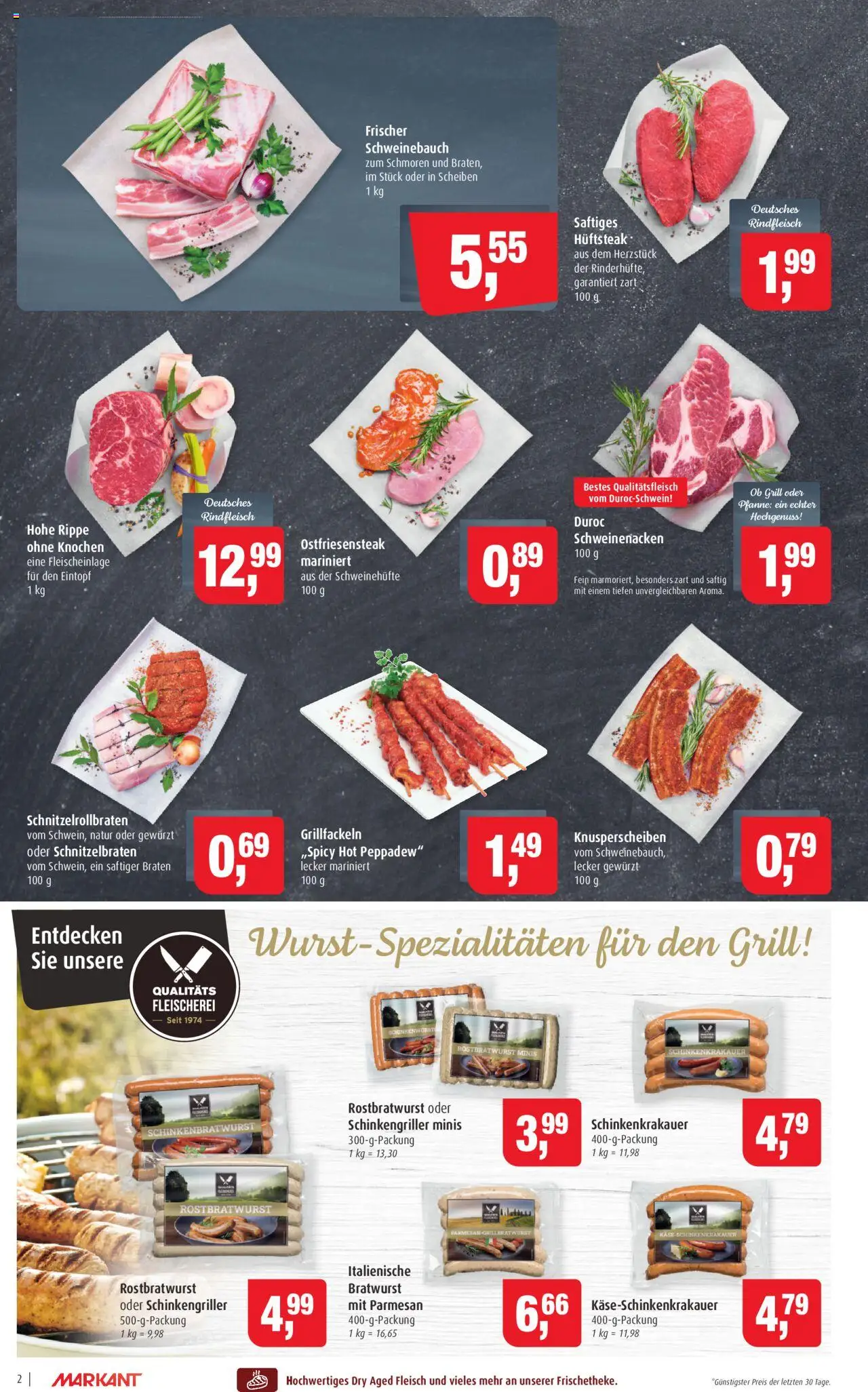 Markant Prospekt 	 - gültig ab dem 25.08.2025 | Seite: 2 | Produkte: Schweinebauch, Bratwurst, Rindfleisch, Fleisch