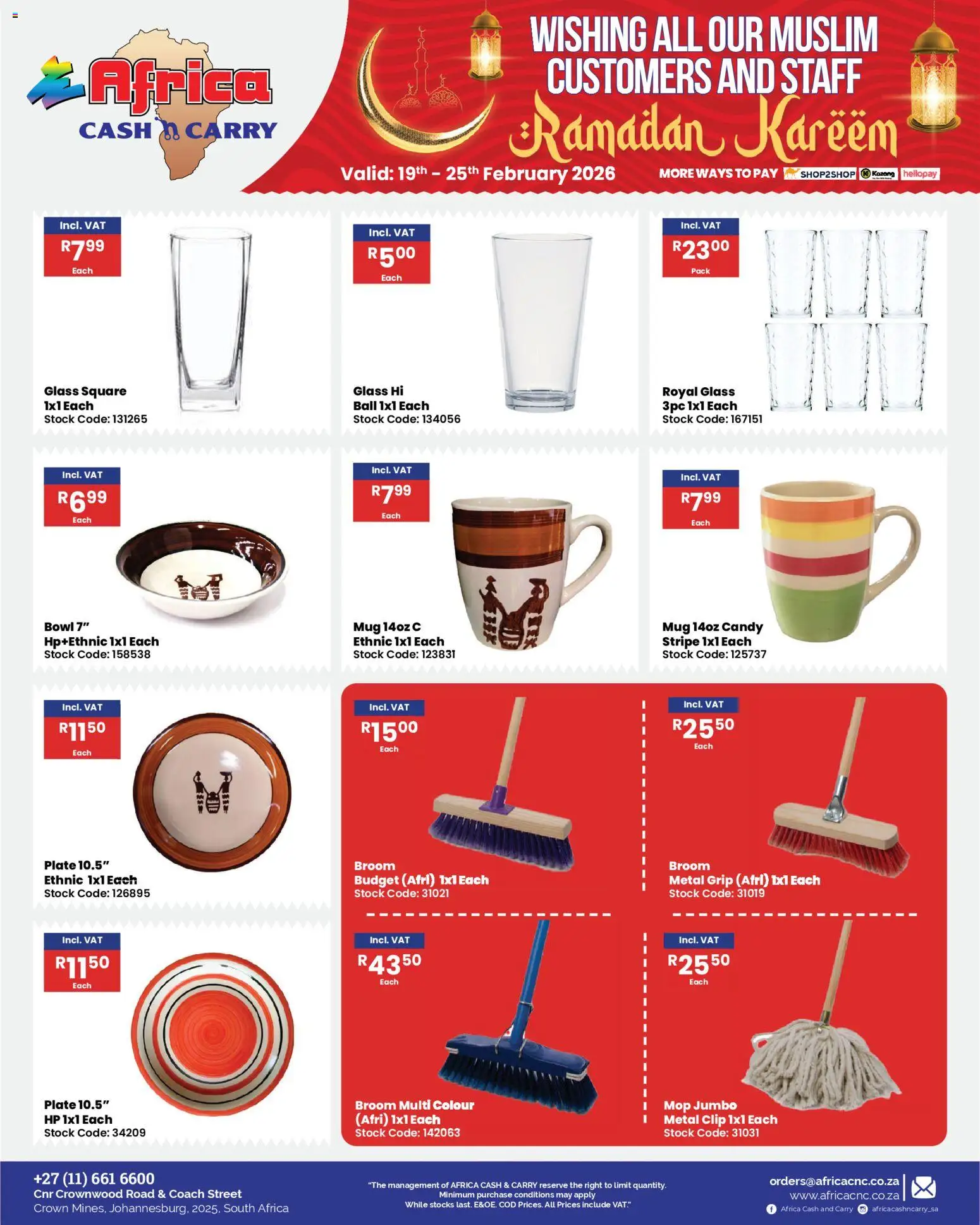 New Africa Cash & Carry catalogue – valid from 19.02.2026 | Page: 29 | Products: Plate, Mop, Mug, Stock