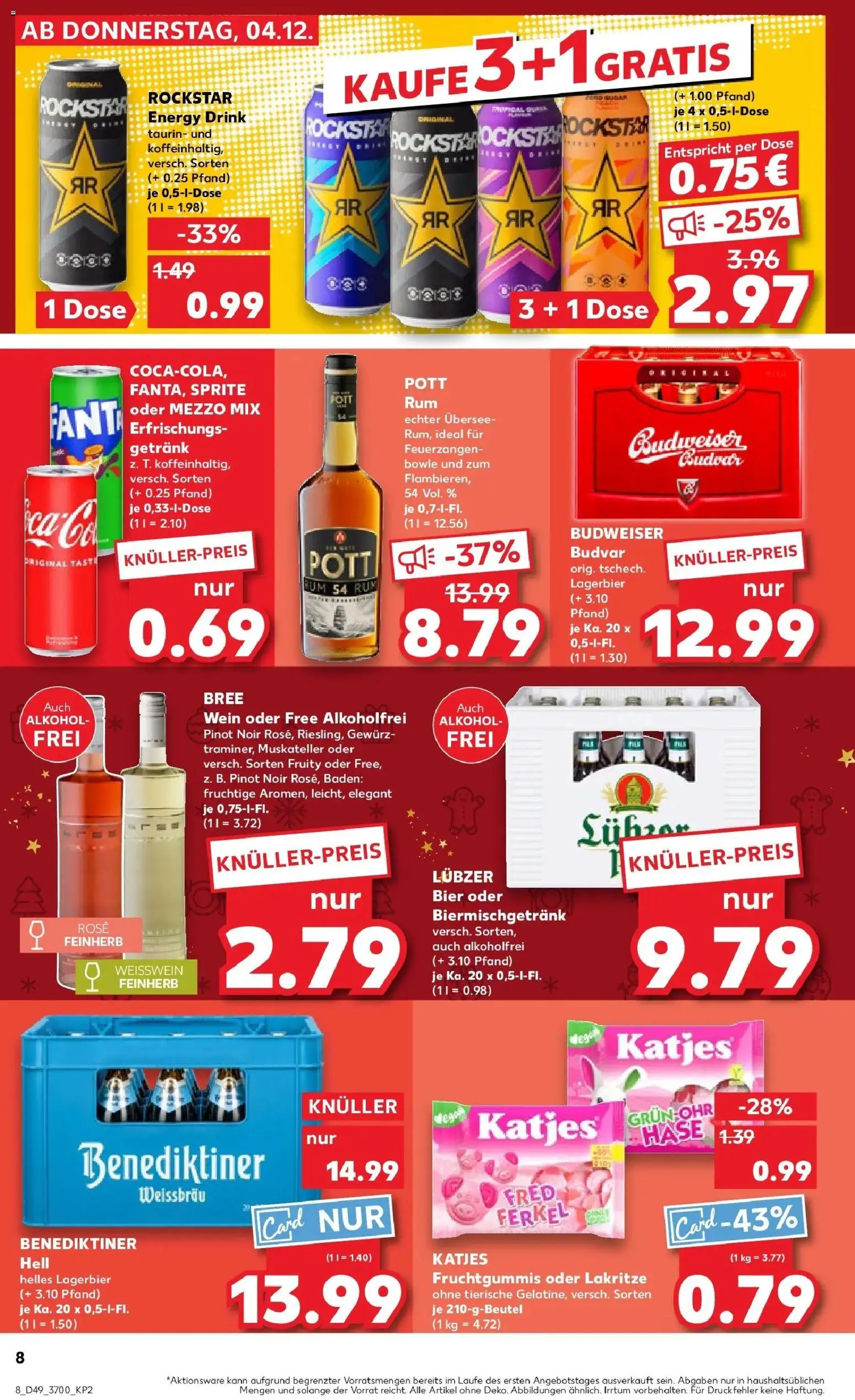 Kaufland prospekt Bentwisch	 – gültig ab 04.12.2025 | Seite: 8 | Produkte: Energy, Rockstar, Rum, Benediktiner hell