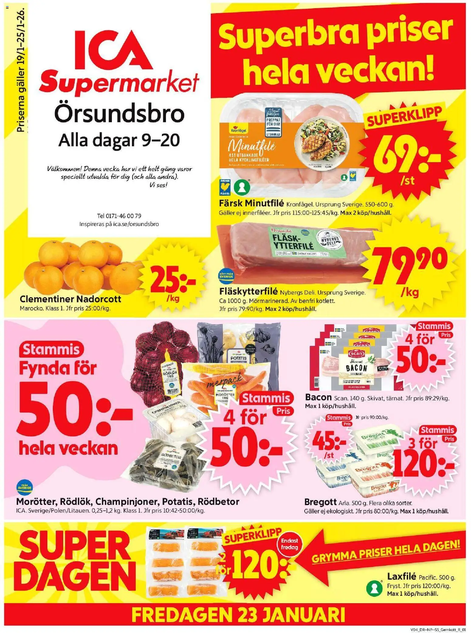 ICA Supermarket reklamblad aktuell från 19.01.2026 | Sida: 1 | Produkter: Galler, Rödlök, Fläsk, Potatis