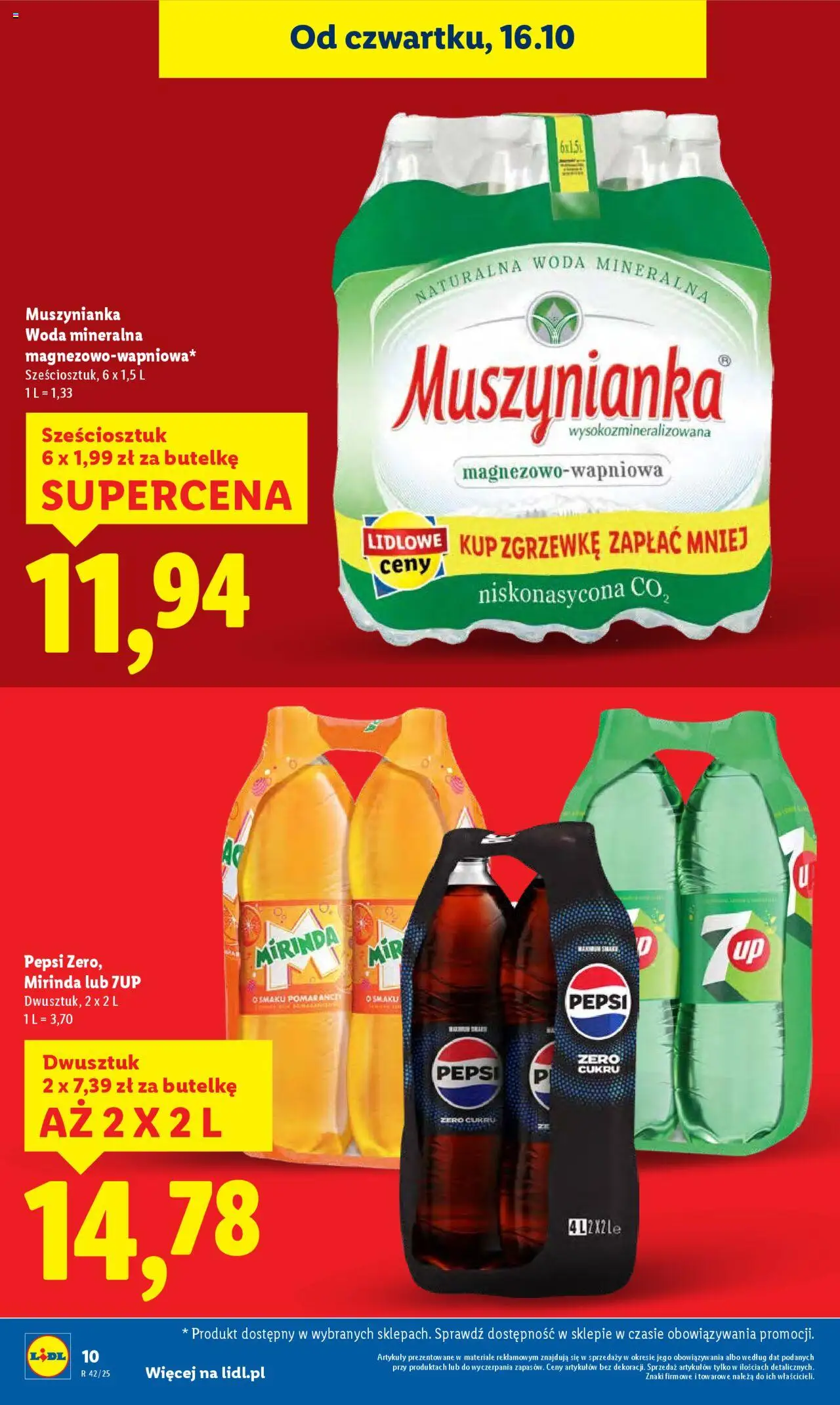 Lidl Gazetka od 16.10.2025 | Strona: 10 | Produkty: Pepsi, Muszynianka, Woda