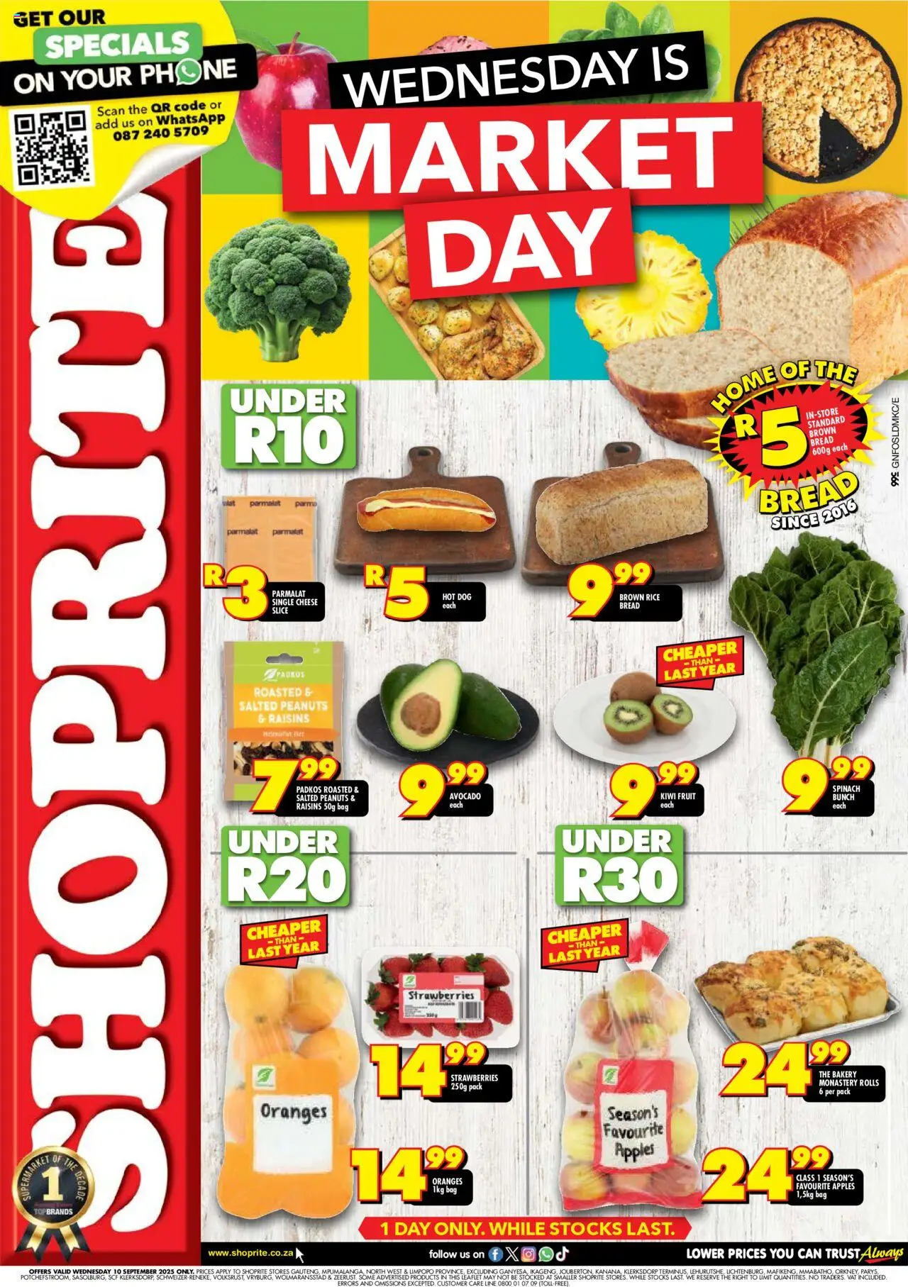 New Shoprite catalogue – valid from 10.09.2025 | Page: 1 | Products: Phone, Bakery, Peanuts, Raisins