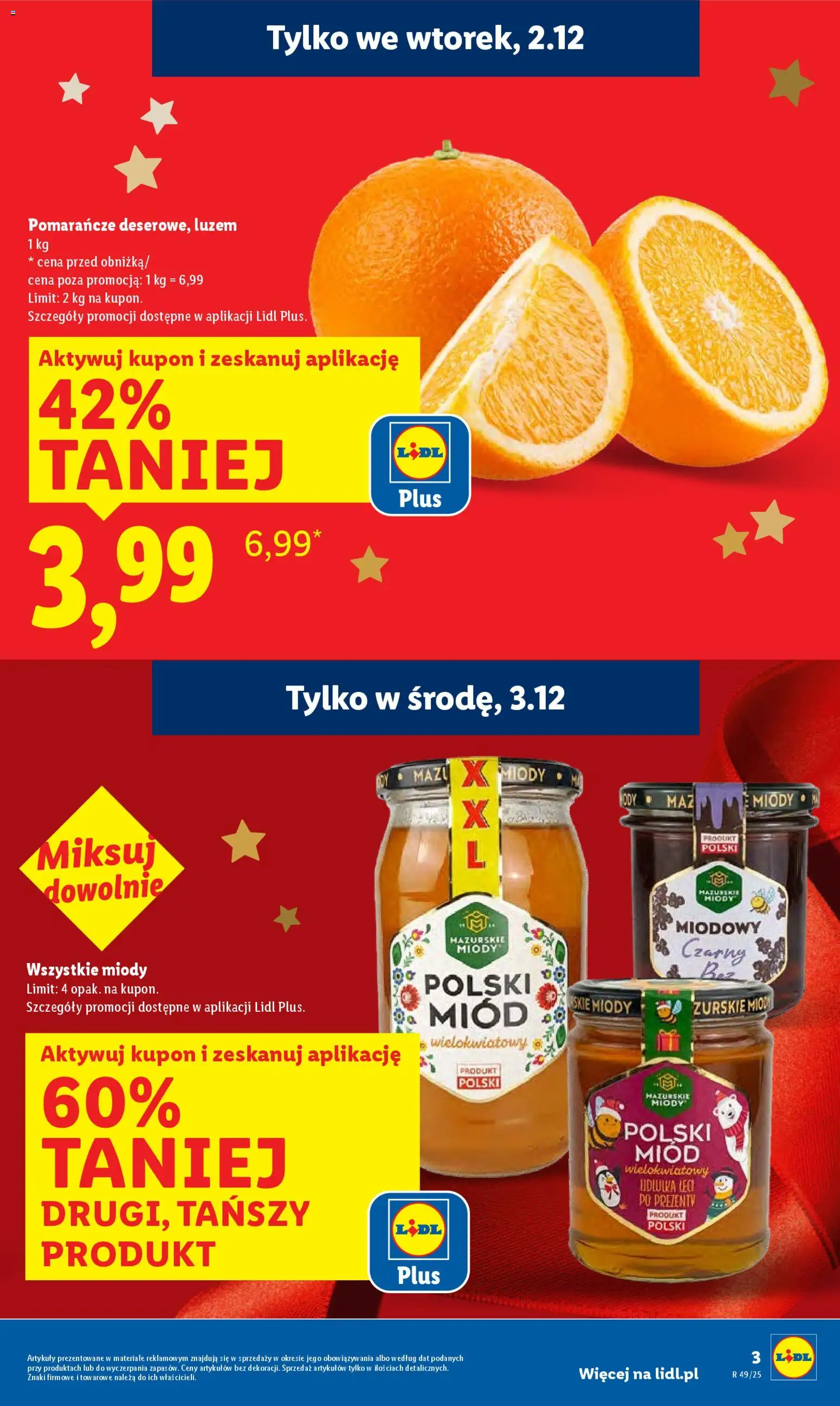 Lidl Gazetka od 01.12.2025 | Strona: 3 | Produkty: Miód, Pomarańcze