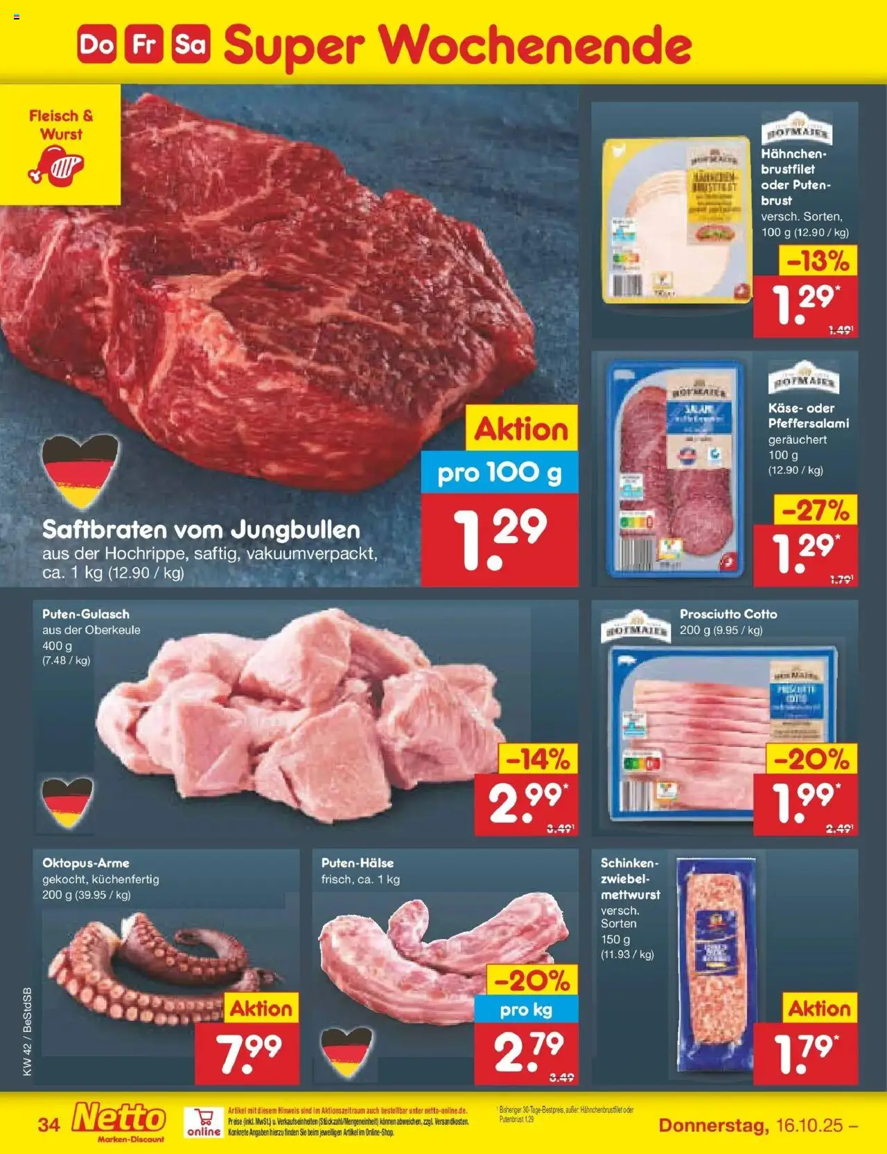 Netto Marken-Discount Prospekt 	 – gültig ab 13.10.2025 | Seite: 40 | Produkte: Hahnchen, Käse, Wurst, Schinken