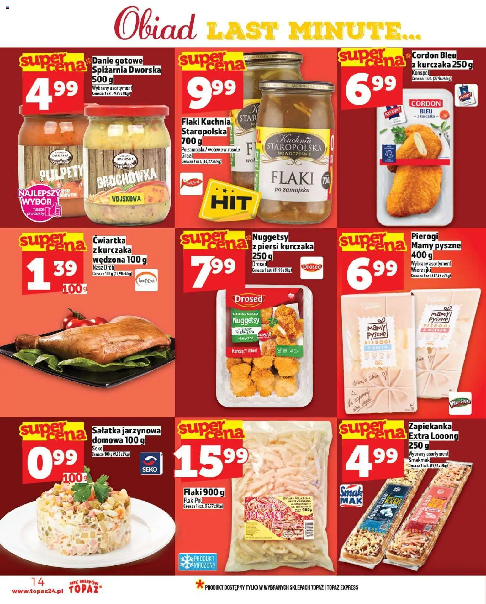 Topaz Gazetka - Żelków-Kolonia od 30.10.2025 | Strona: 14 | Produkty: Piersi, Pierogi, Zapiekanka, Sałatka