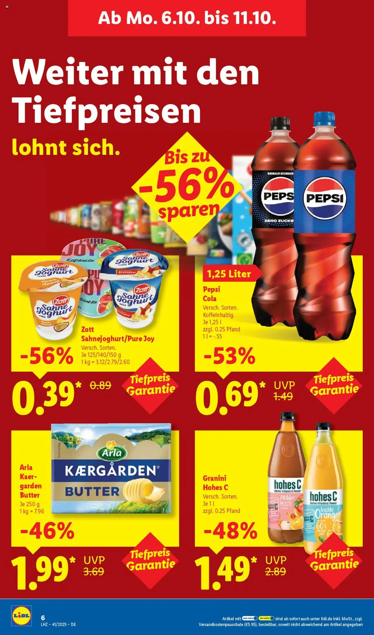 Lidl - Prospekt – gültig ab 06.10.2025 | Seite: 16 | Produkte: Cola, Butter, Pepsi, Saft