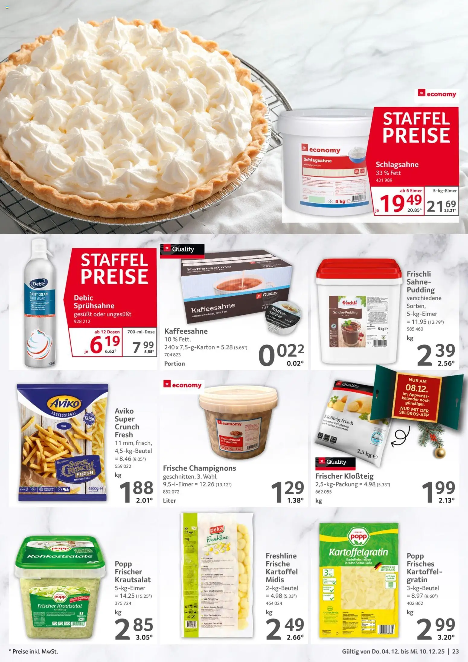 Selgros Prospekt 	 – gültig ab 04.12.2025 | Seite: 23 | Produkte: Champignons, Kartoffeln, Frische champignons, Sahne