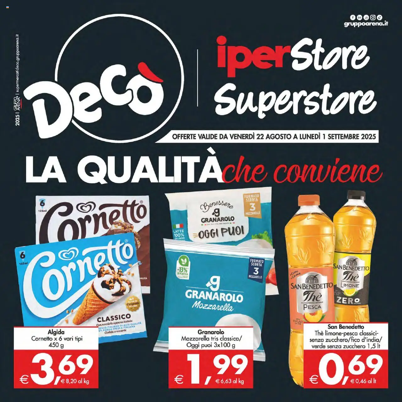 Volantino Decò del 22.08.2025 | Pagina: 1 | Prodotti: Cornetto, Mozzarella, Limone, Nocciole