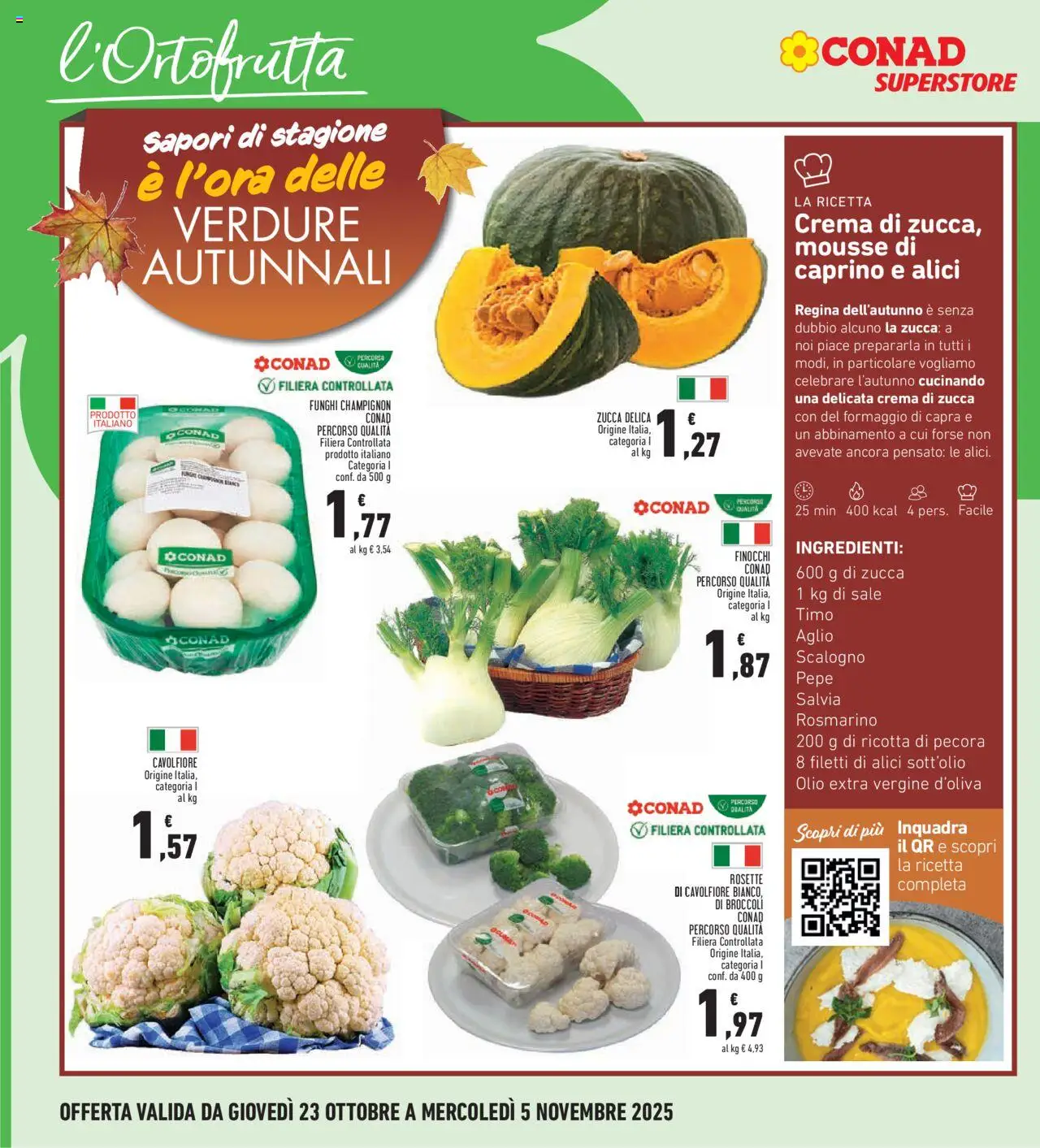 Volantino Conad del 23.10.2025 | Pagina: 6 | Prodotti: Crema, Sale, Olio, Broccoli