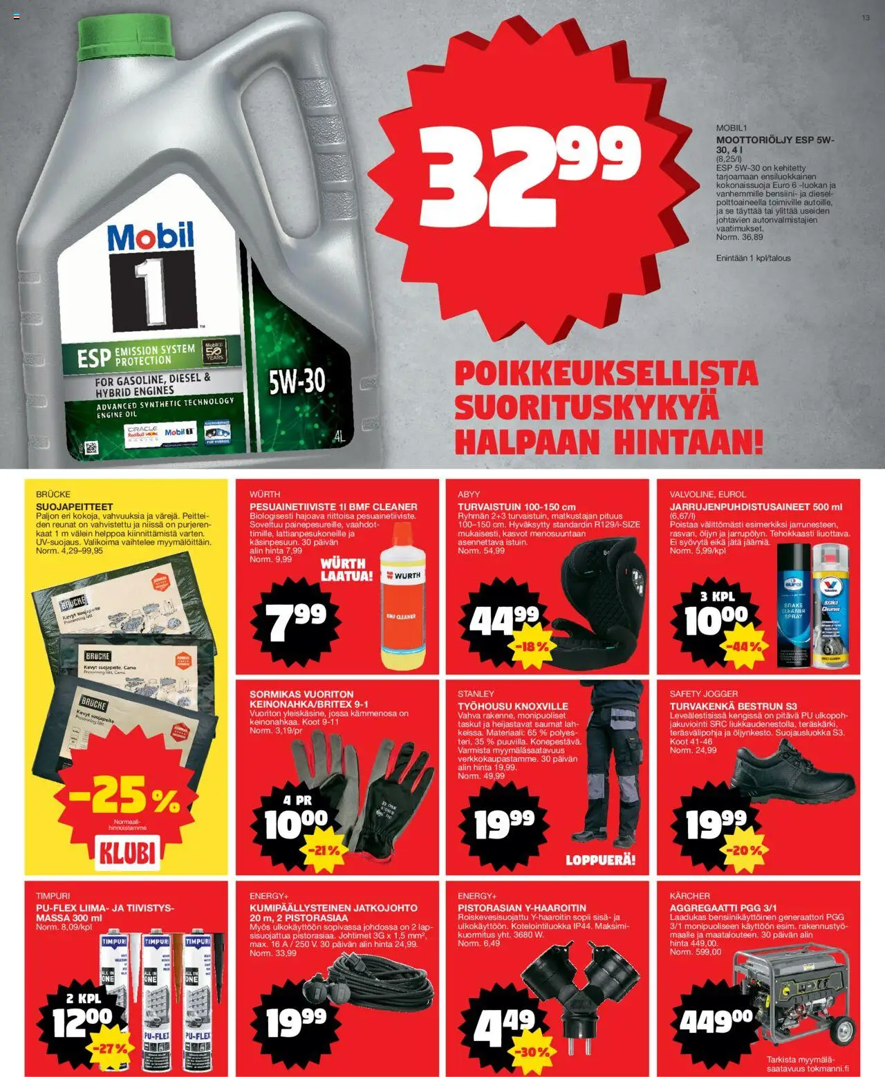 Tokmanni tarjoukset – voimassa 08.09.2025 alkaen | Sivu: 13 | Tuotteet: Liima, Jatkojohto, Moottoriöljy, Turvaistuin