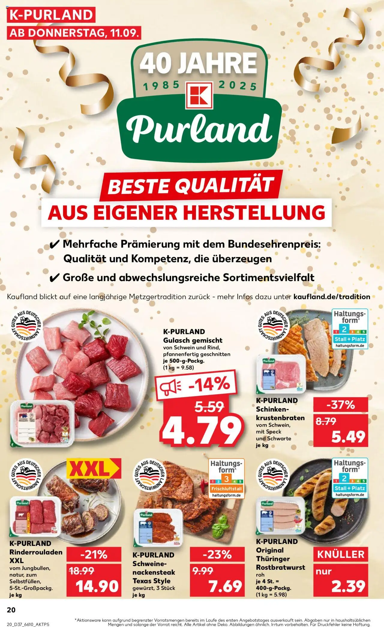 Kaufland prospekt Köln	 – gültig ab 11.09.2025 | Seite: 20 | Produkte: Rinderrouladen, Krustenbraten, Gulasch, Schinken