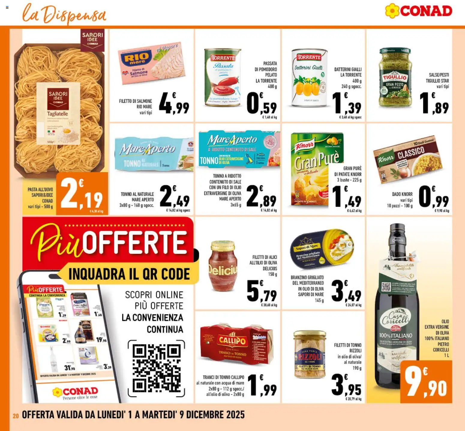 Volantino Conad del 01.12.2025 | Pagina: 20 | Prodotti: Salmone, Tagliatelle, Branzino, Tonno al naturale