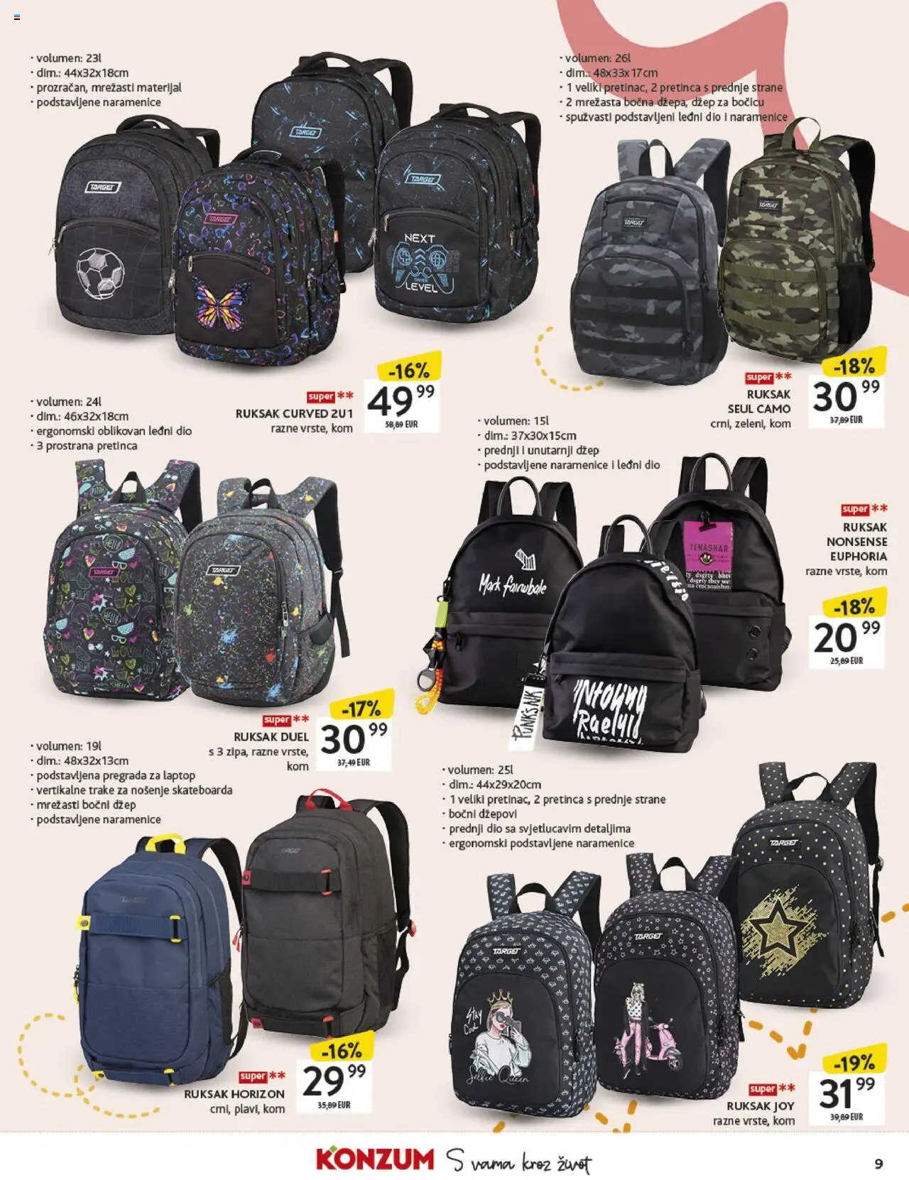 Konzum katalog | vrijedi od 18.08.2025 | Stranica: 9 | Proizvodi: Ruksak