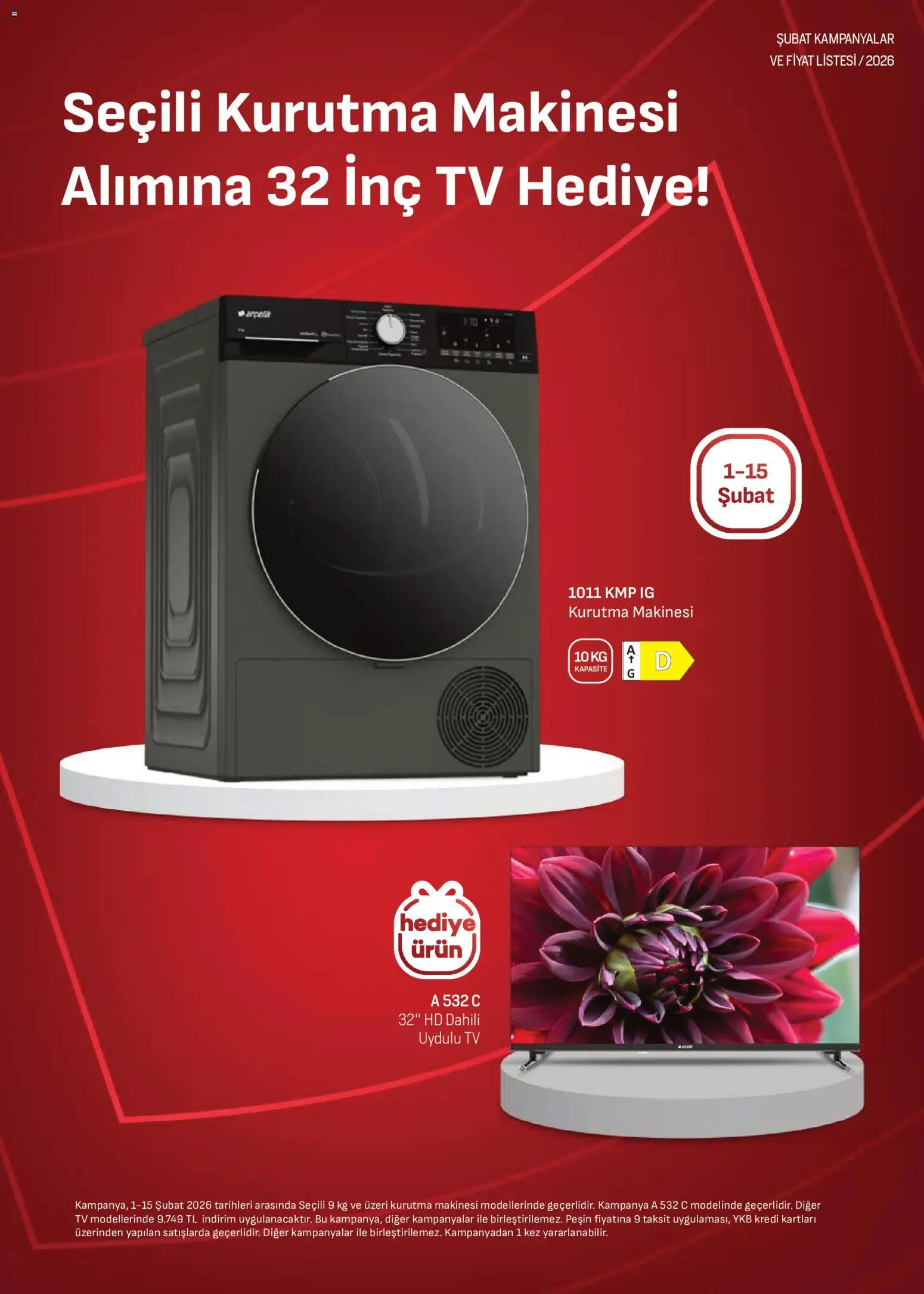 Arçelik Katalog - 01.02.2026 tarihinden itibaren geçerlidir | Sayfa: 1 | Ürünler: Kurutma makinesi, TV