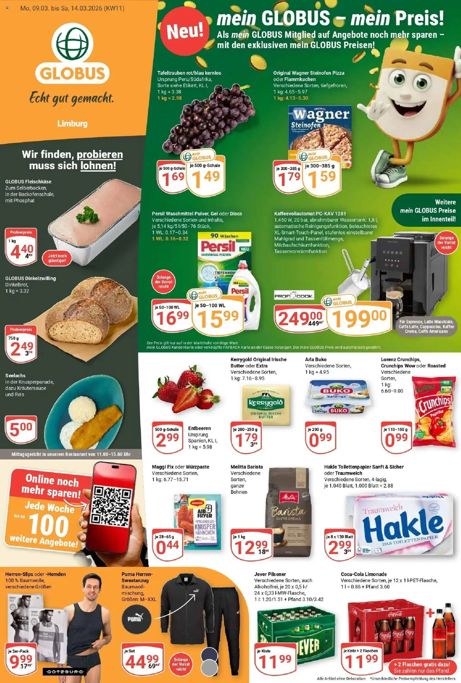 Globus prospekt Limburg	 – gültig ab 09.03.2026 | Seite: 1 | Produkte: Melitta, Kaffee, Erdbeeren, Persil