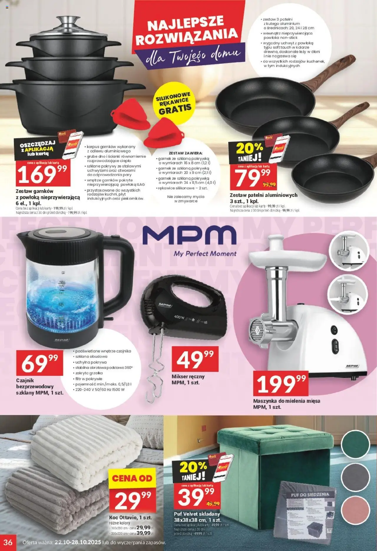 Twój Market Gazetka od 22.10.2025 | Strona: 36 | Produkty: Karta, Maszynka do mielenia mięsa, Czajnik, Koc
