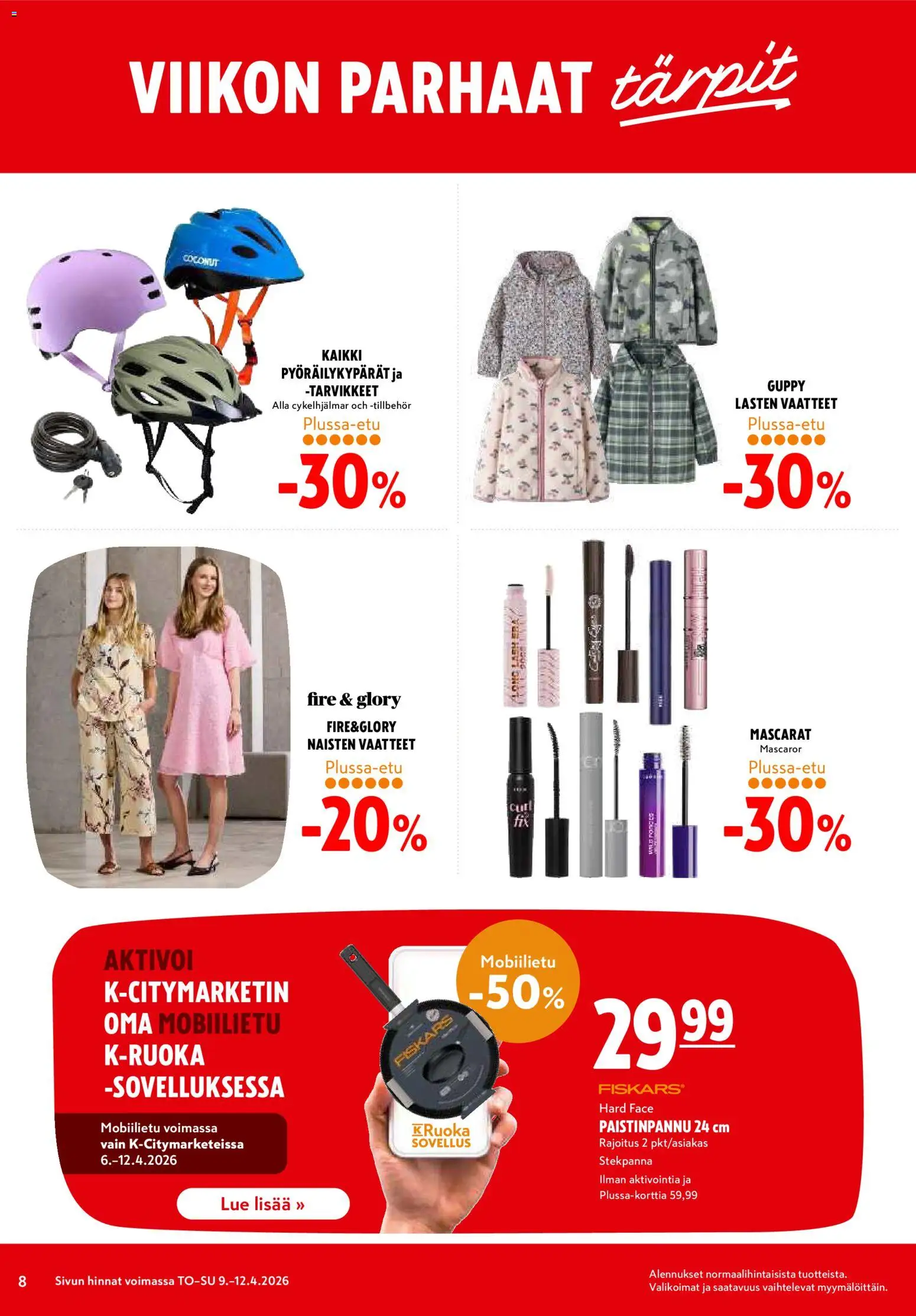 K-Citymarket tarjoukset – voimassa 09.04.2026 alkaen | Sivu: 8 | Tuotteet: Paistinpannu, Vaatteet
