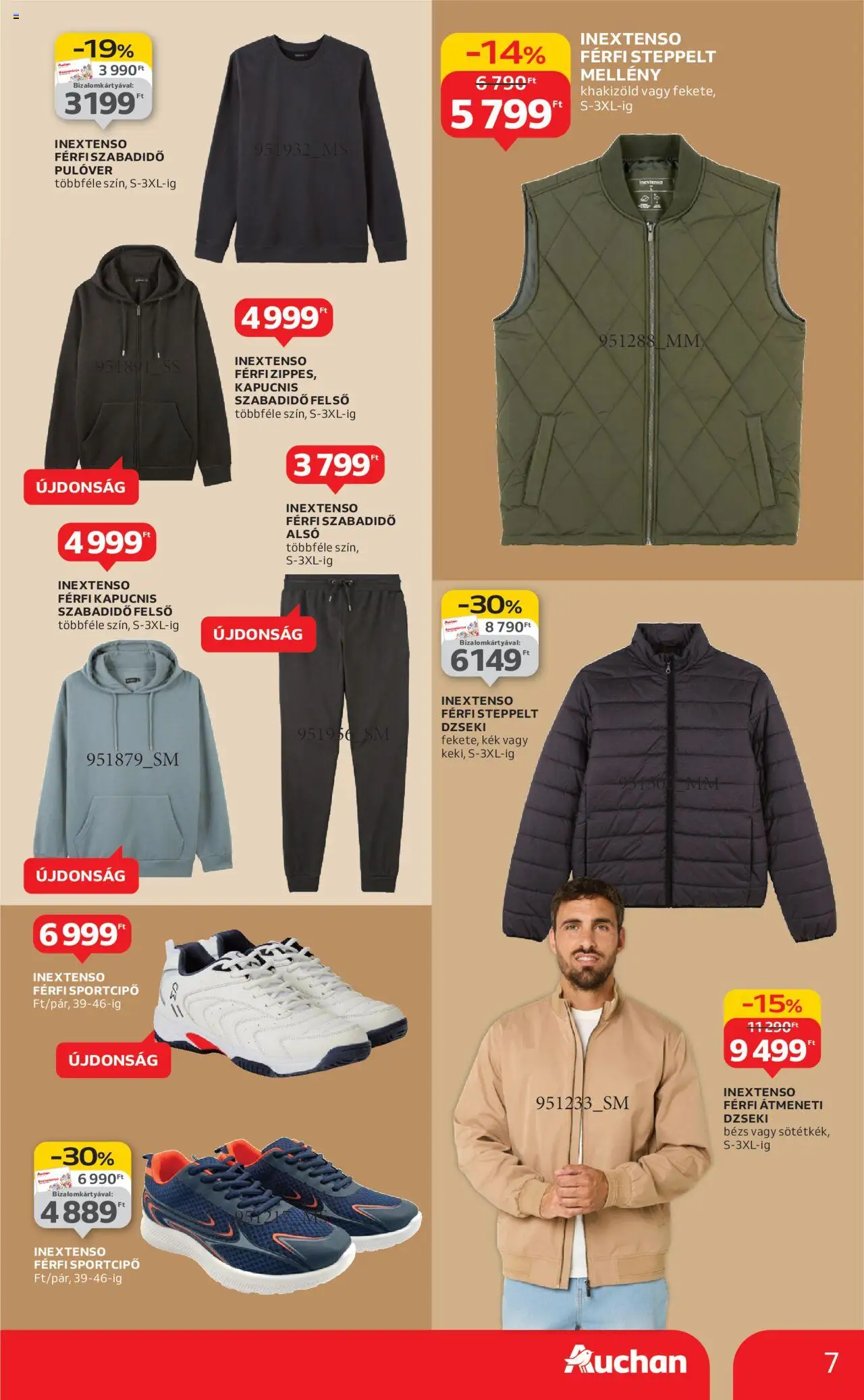 Auchan akciós ujság - amely érvényes a következő dátumtól: 28.08.2025 | Oldal: 7 | Termékek: Sportcipő, Pulóver, Mellény, Dzseki