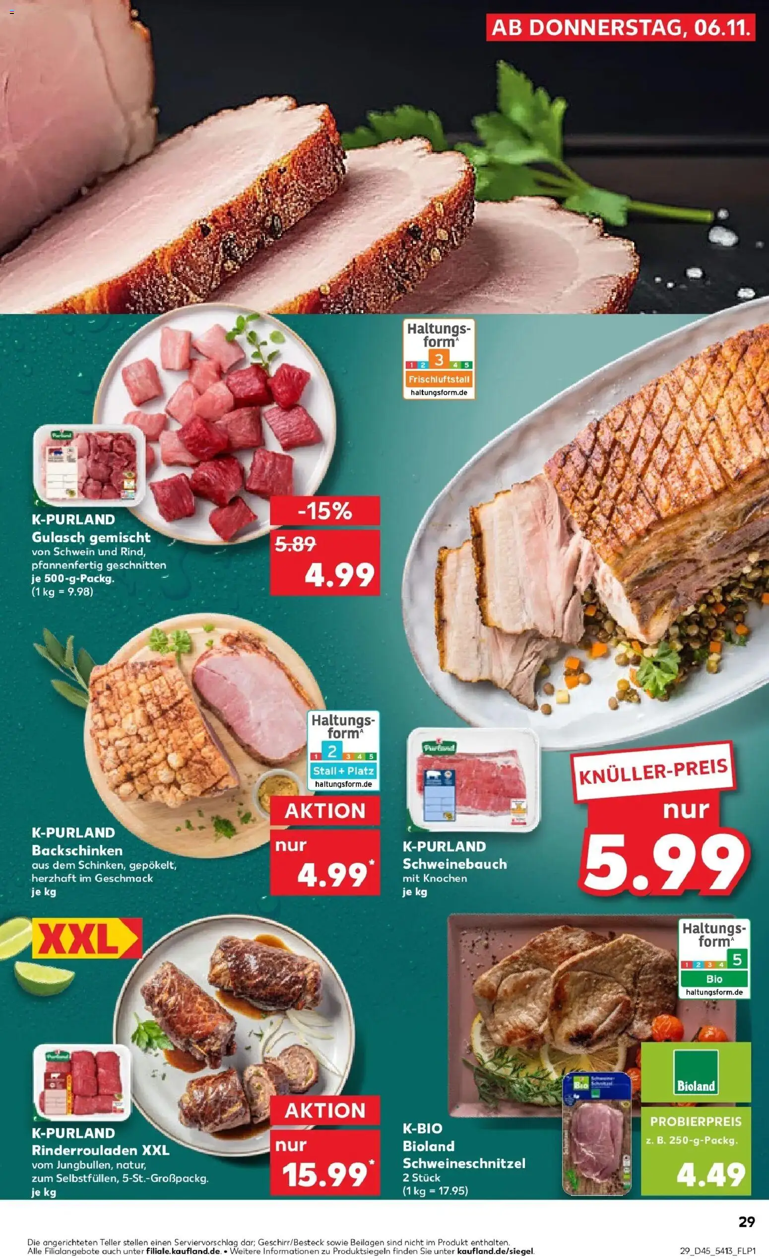 Kaufland prospekt Wülfrath	 – gültig ab 10.11.2025 | Seite: 29 | Produkte: Rinderrouladen, Schweinebauch, Gulasch