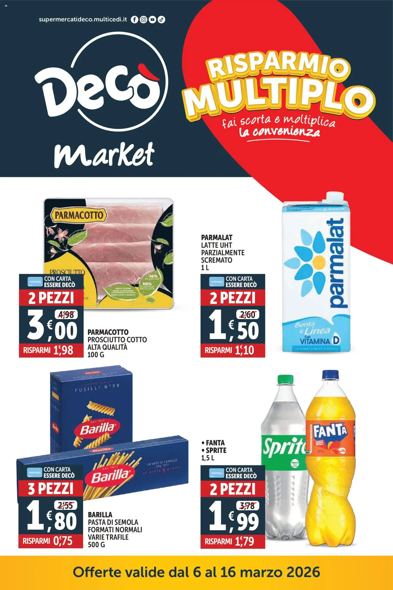 Volantino Decò del 06.03.2026 | Pagina: 1 | Prodotti: Prosciutto Cotto, Pasta, Fusilli, Fanta