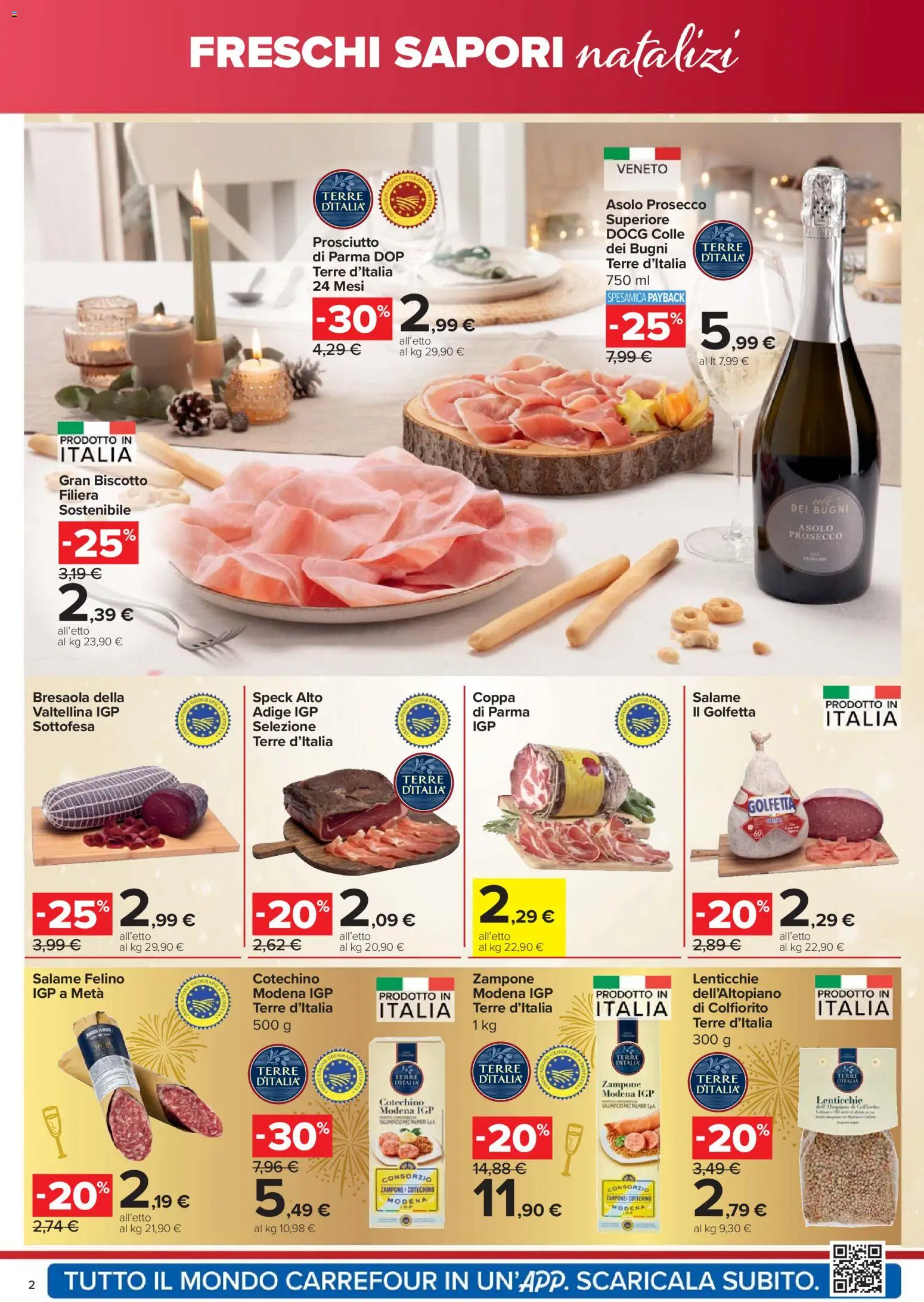 Volantino Carrefour del 18.12.2025 | Pagina: 2 | Prodotti: Speck, Salame, Lenticchie, Prosciutto