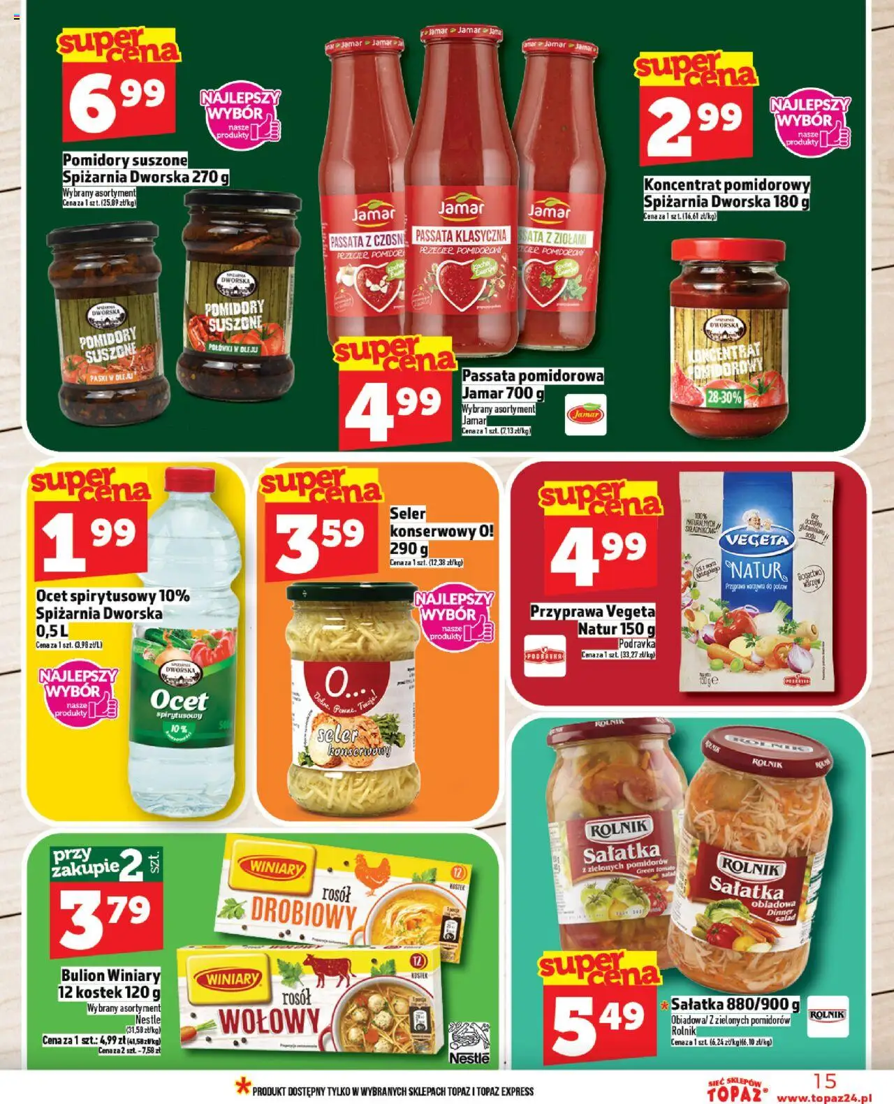 Topaz Gazetka od 21.08.2025 | Strona: 15 | Produkty: Koncentrat pomidorowy, Passata pomidorowa, Sałatka, Warzywa